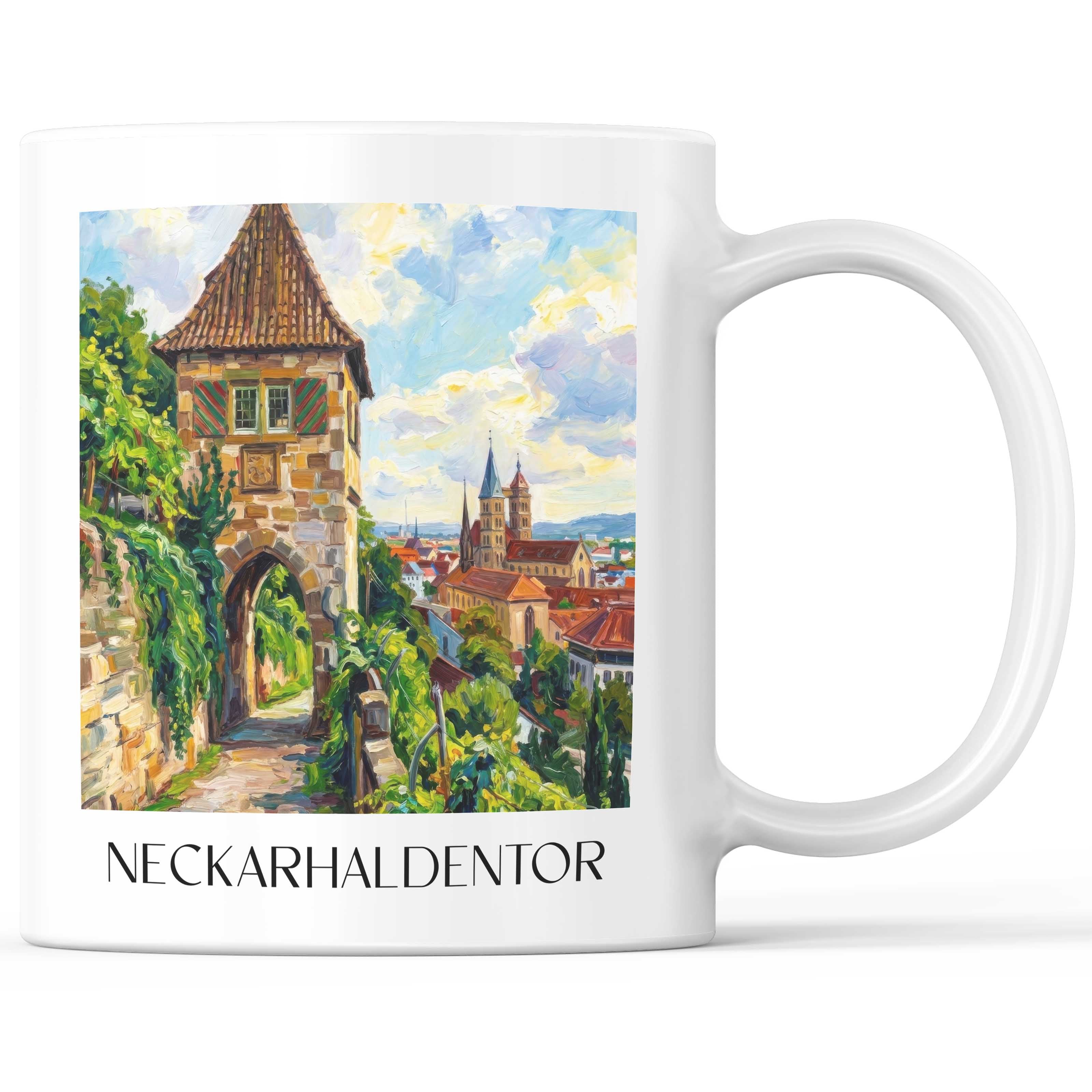 Neckarhaldentor Kaffeebecher - Esslingen am Neckar - Deutschland Becher - Kaffeetasse im Ölgemälde Stil
