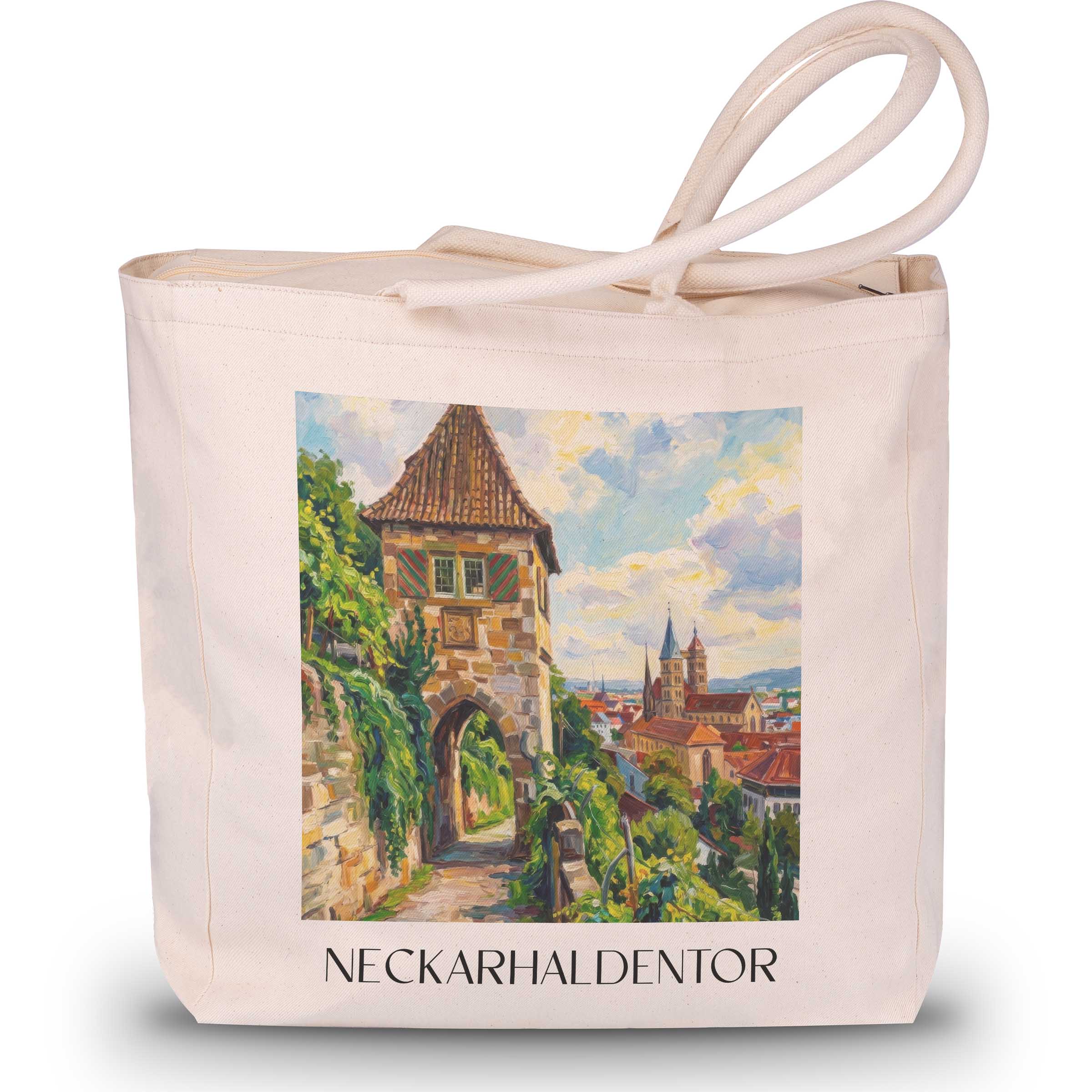 Neckarhaldentor Shopping Tasche - Esslingen am Neckar - Deutschland Tote Bag - Einkaufstasche im Ölgemälde Stil
