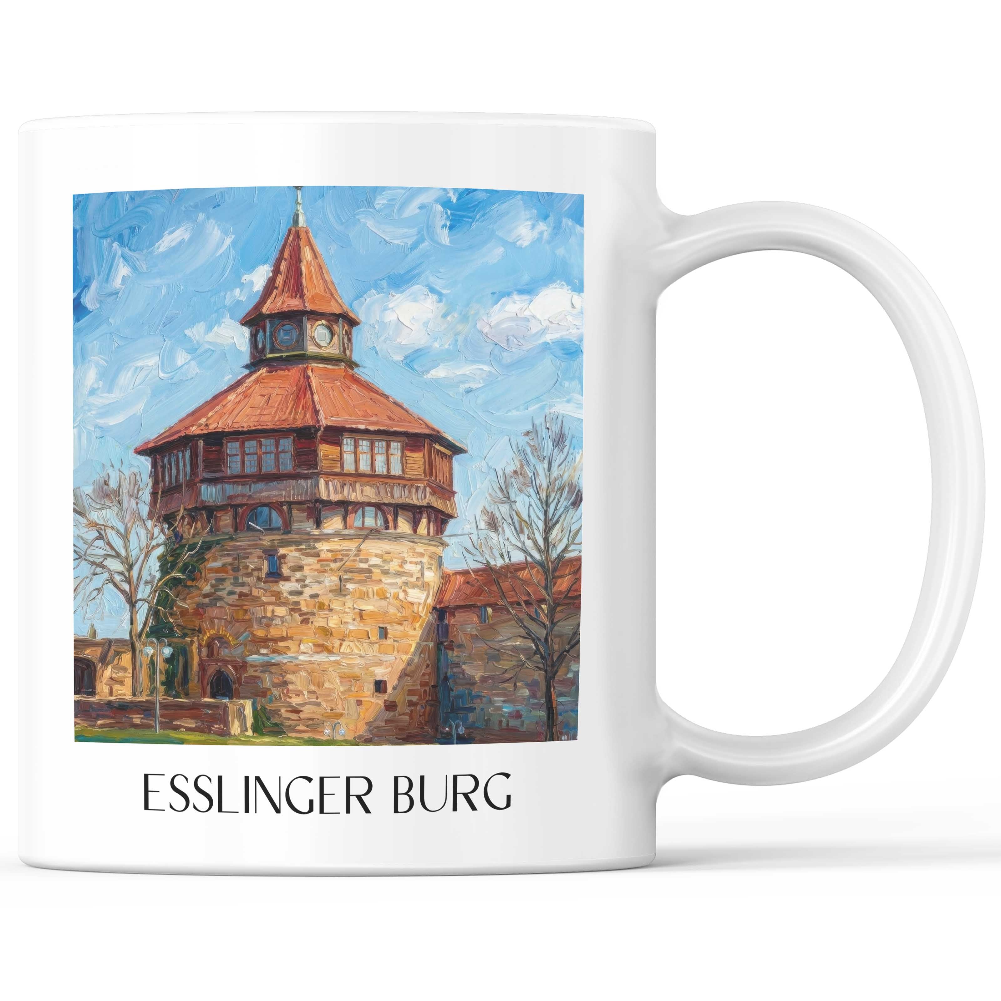 Esslinger Burg Kaffeebecher - Württemberg - Deutschland Becher - Kaffeetasse im Ölgemälde Stil