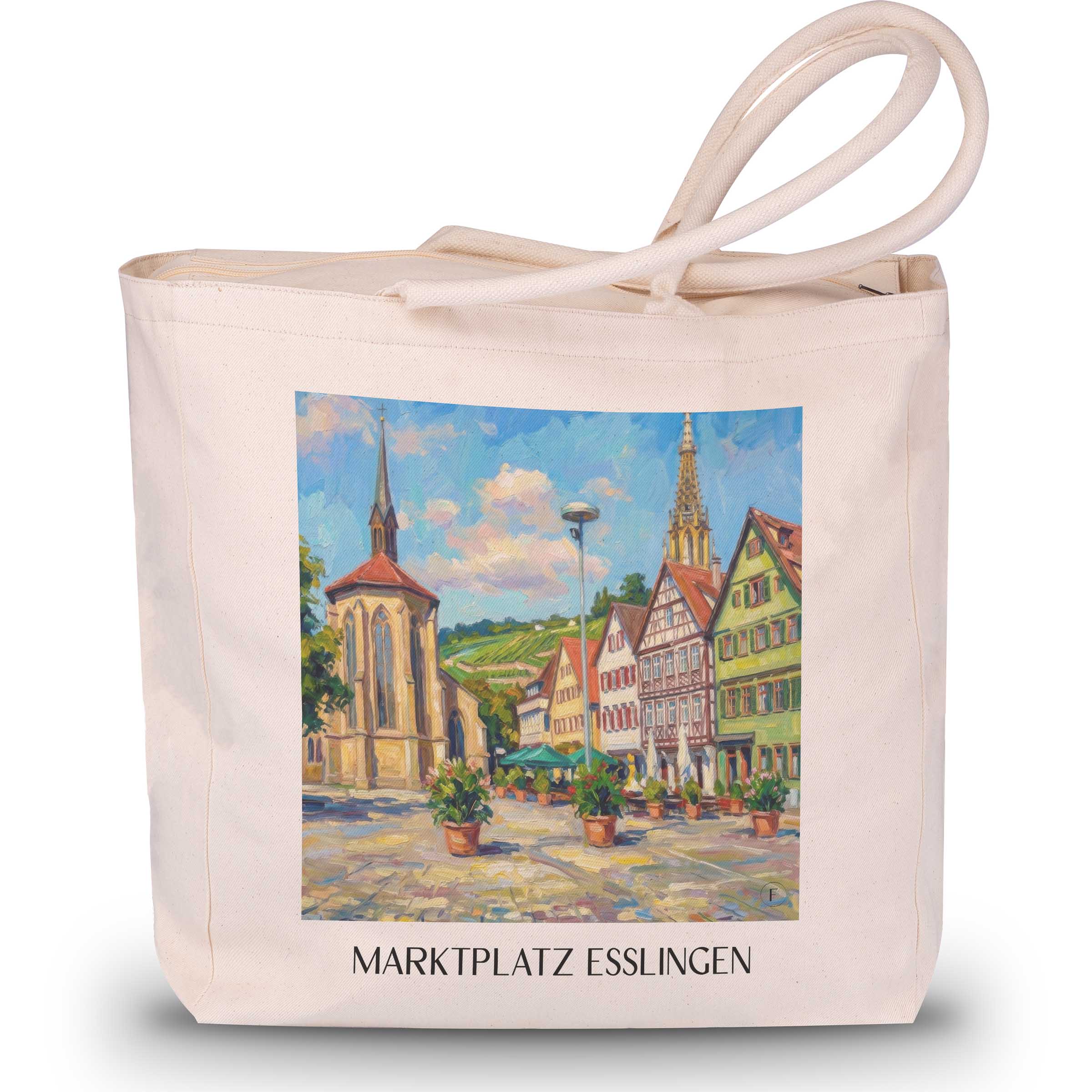 marktplatz-esslingen-am-neckar-deutschland-einkaufstasche-oil-painting-oelgemaelde