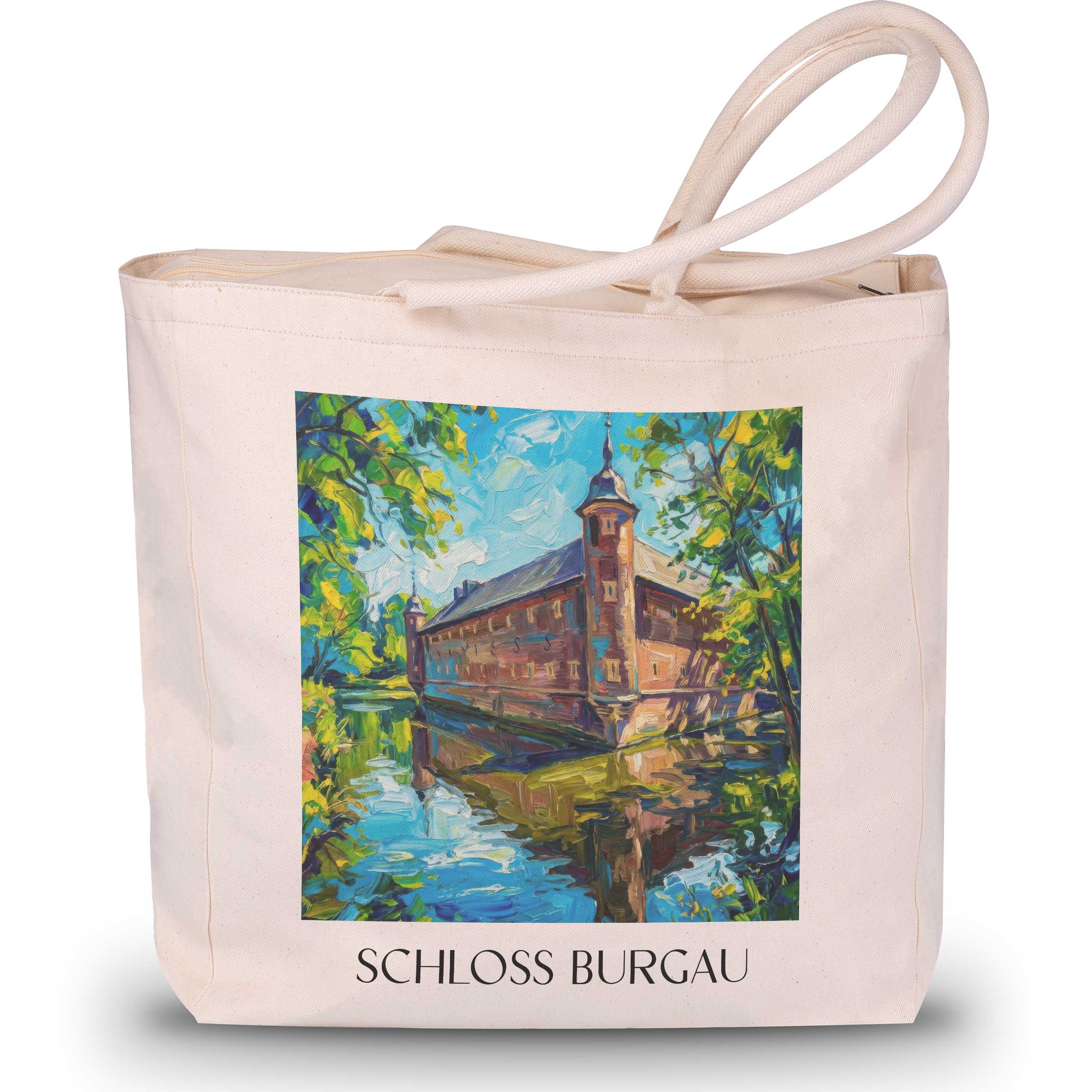 schloss-burgau-düren-deutschland-einkaufstasche-oil-painting-oelgemaelde