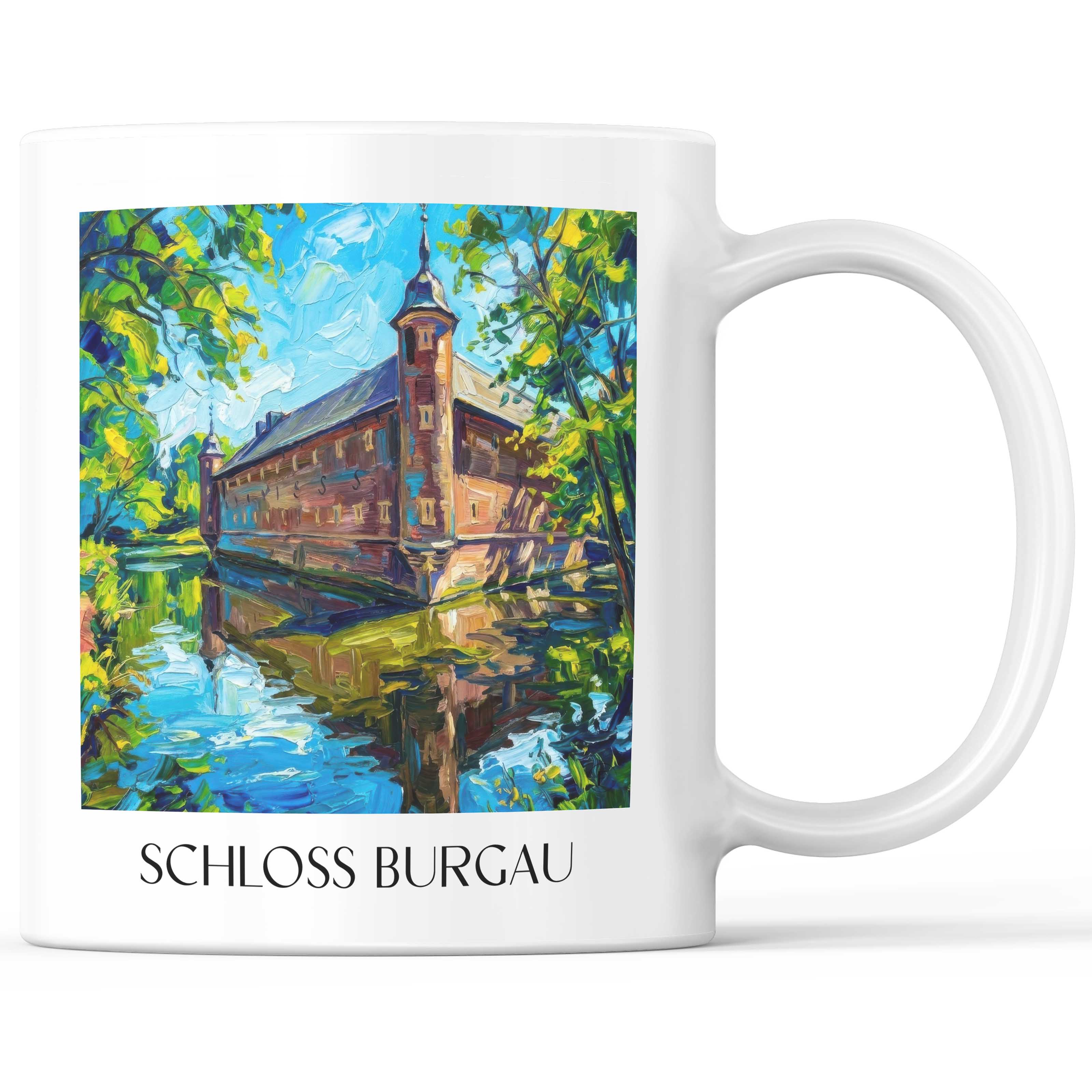 Schloss Burgau Kaffeebecher - Düren - Deutschland Becher - Kaffeetasse im Ölgemälde Stil