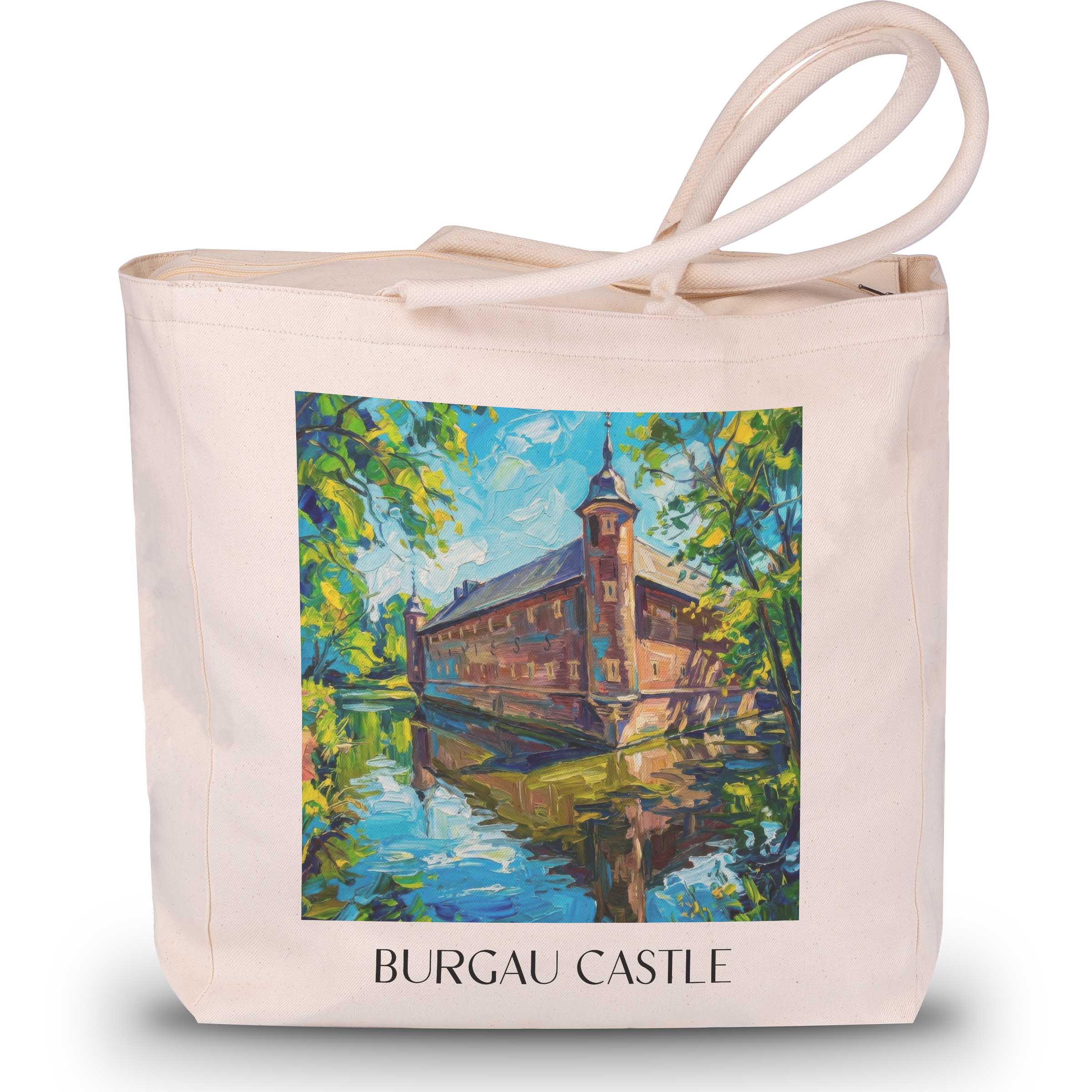Schloss Burgau Shopping Tasche - Düren - Deutschland Tote Bag - Einkaufstasche im Ölgemälde Stil