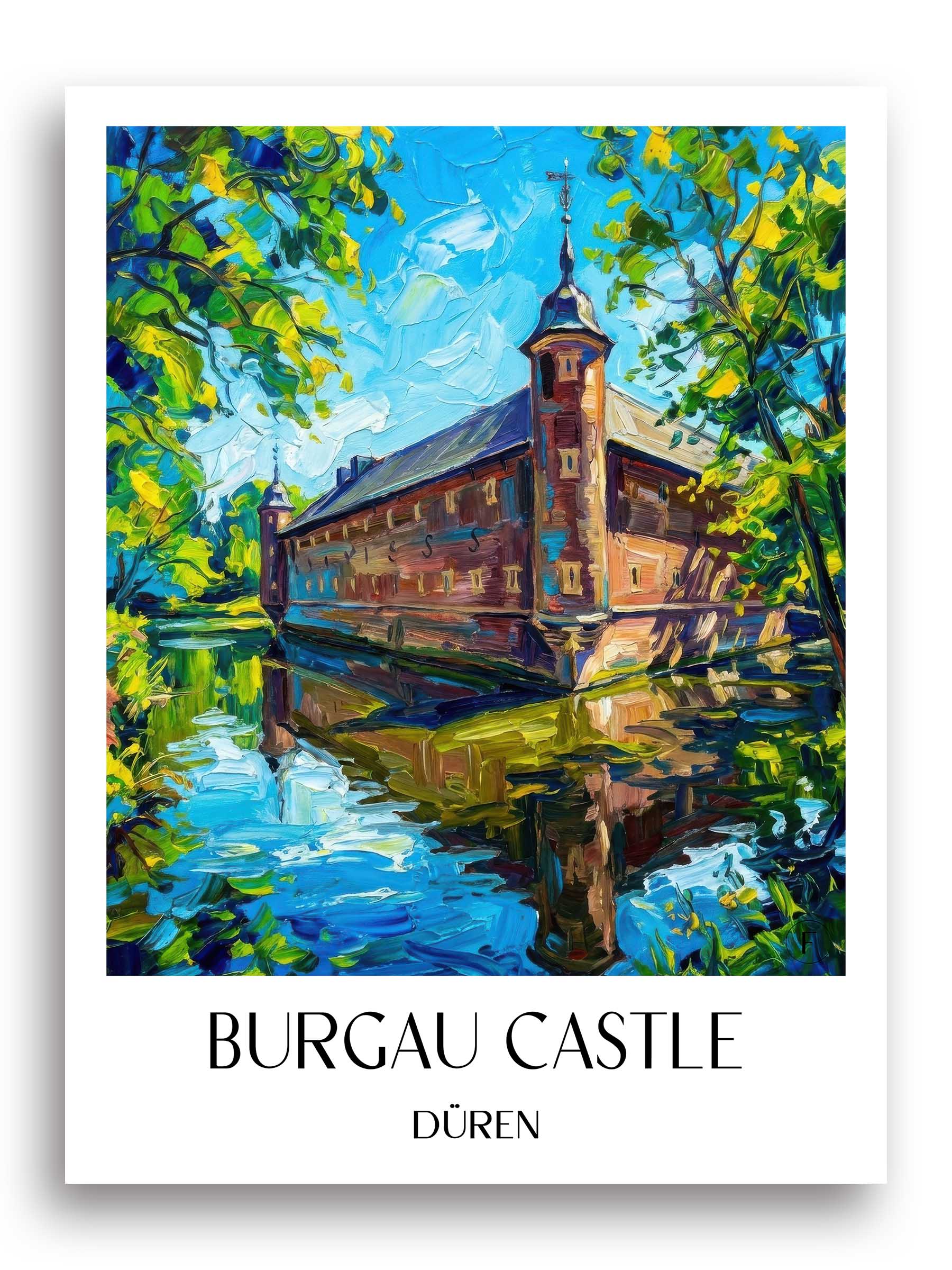 Schloss Burgau Poster - Düren - Deutschland Kunstdruck - Ölgemälde von A4 bis A1