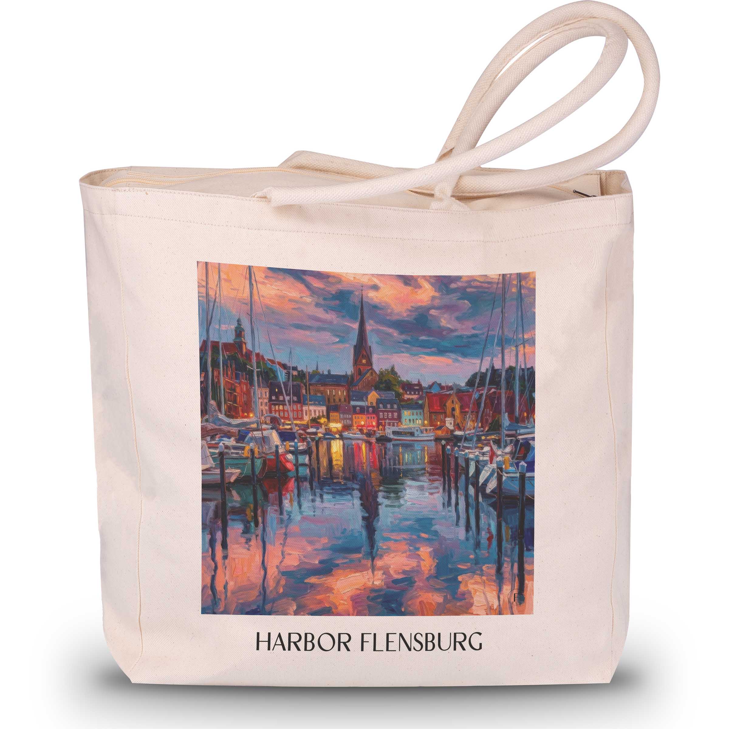 Hafen Shopping Tasche - Flensburg - Deutschland Tote Bag - Einkaufstasche im Ölgemälde Stil