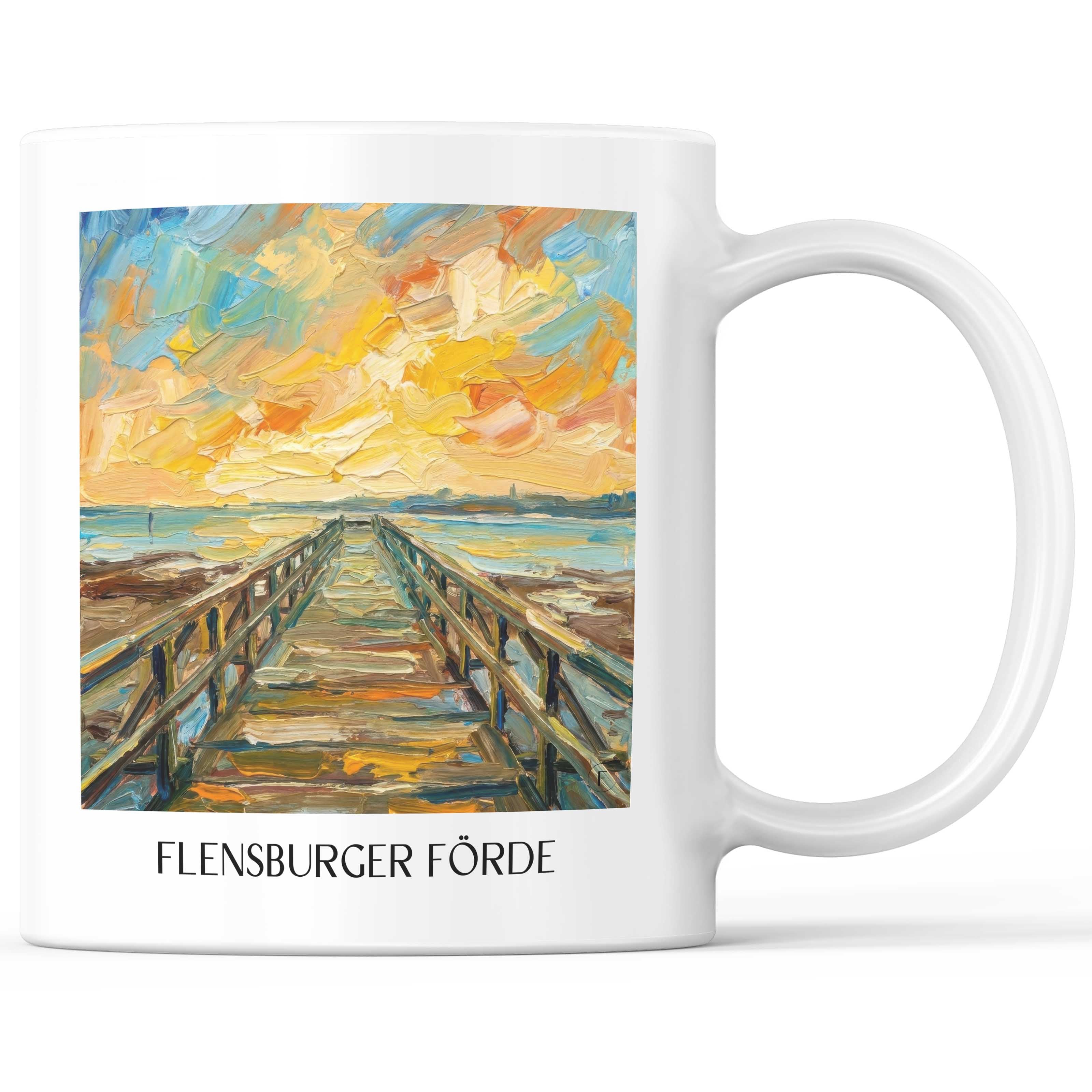 Flensburger Förde Kaffeebecher - Schleswig - Deutschland Becher - Kaffeetasse im Ölgemälde Stil
