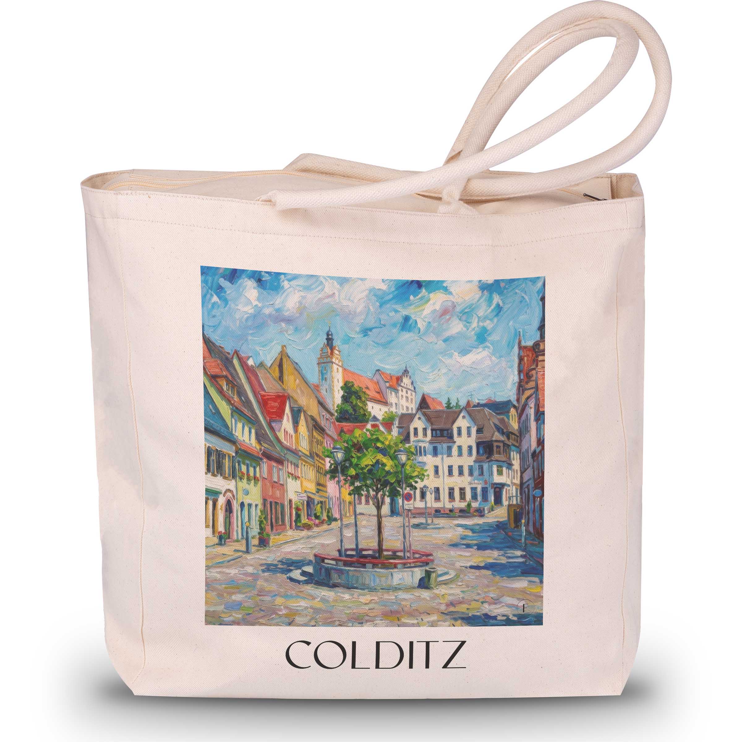 Colditz Shopping Tasche - Sachsen - Deutschland Tote Bag - Einkaufstasche im Ölgemälde Stil