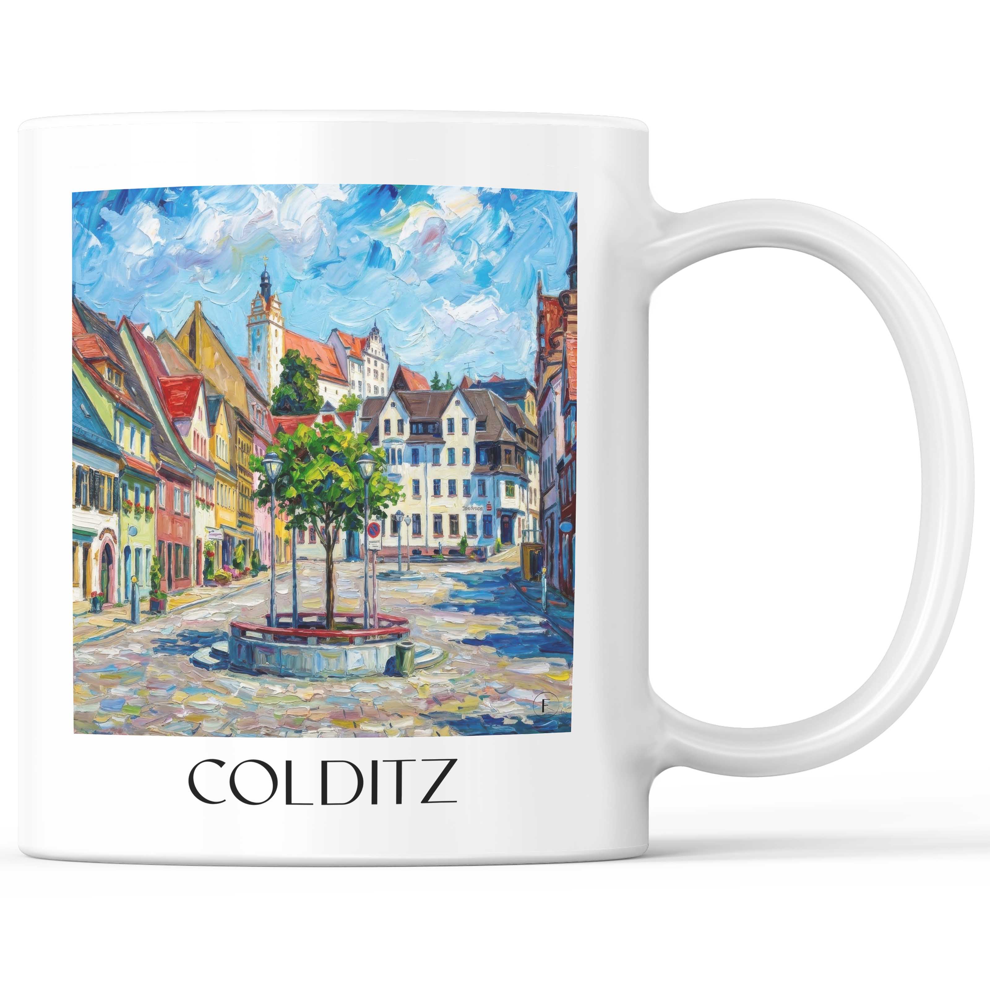 Colditz Kaffeebecher - Sachsen - Deutschland Becher - Kaffeetasse im Ölgemälde Stil