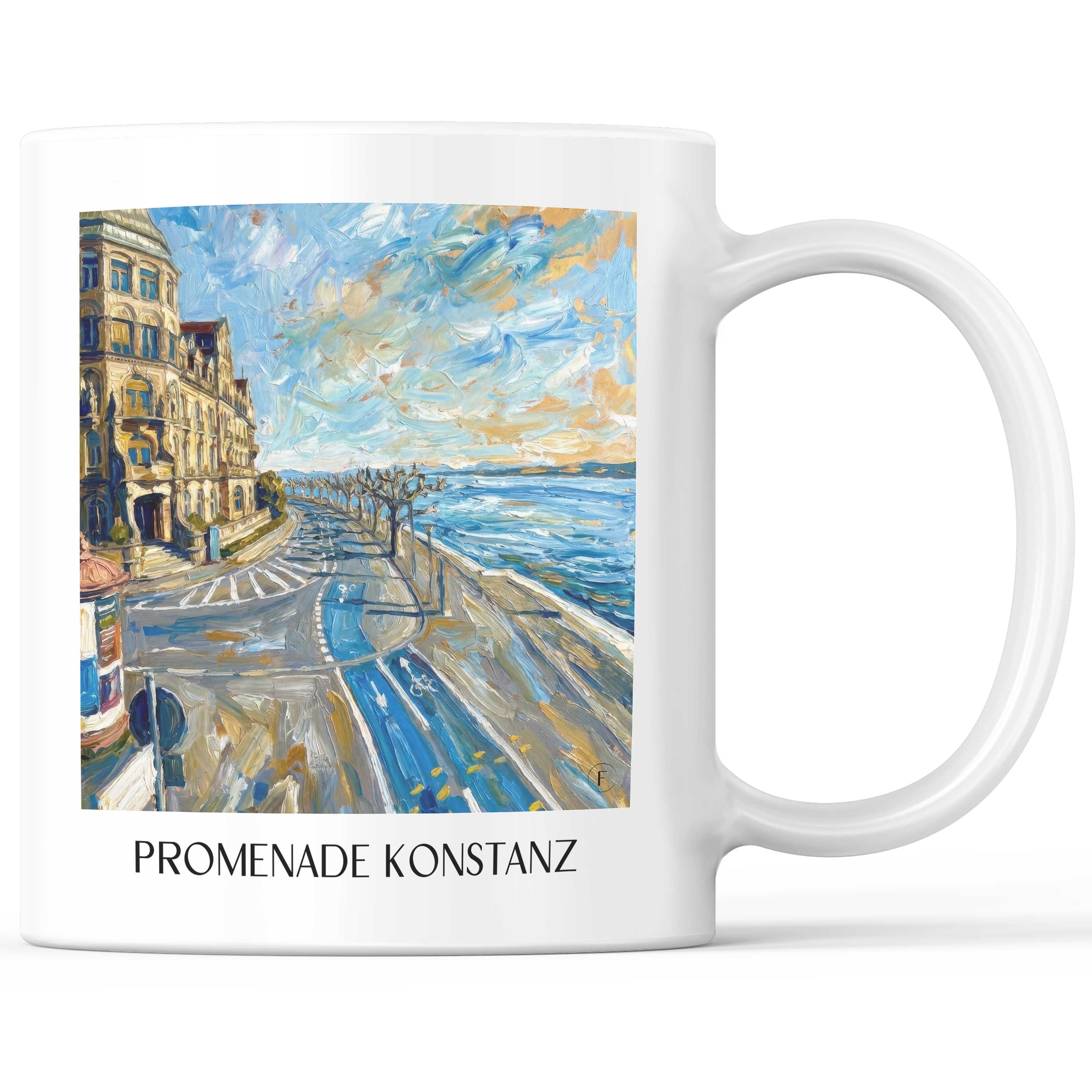 Promenade Konstanz Kaffeebecher - Bodensee - Deutschland Becher - Kaffeetasse im Ölgemälde Stil