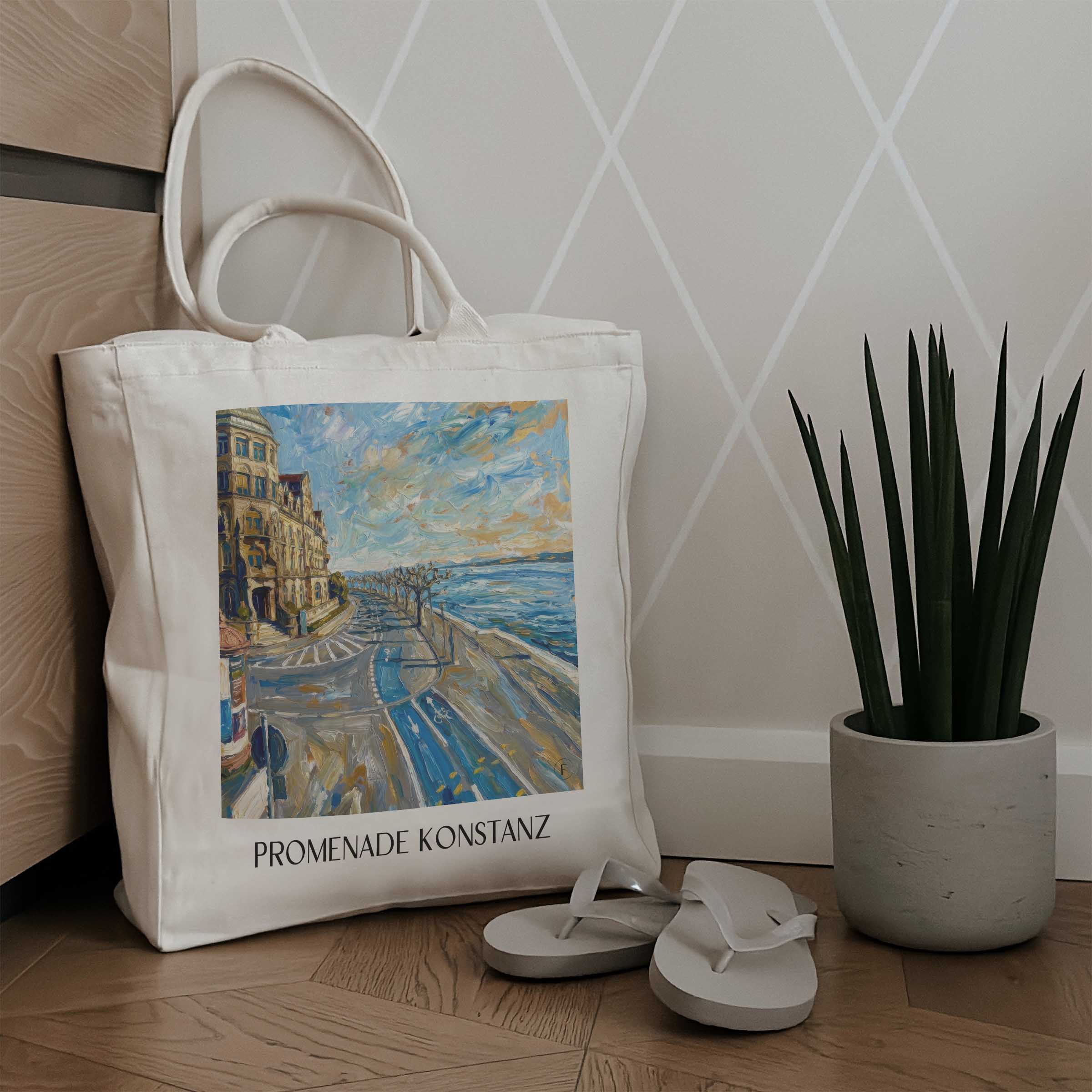 promenade-konstanz-bodensee-deutschland-einkaufstasche-oil-painting-oelgemaelde