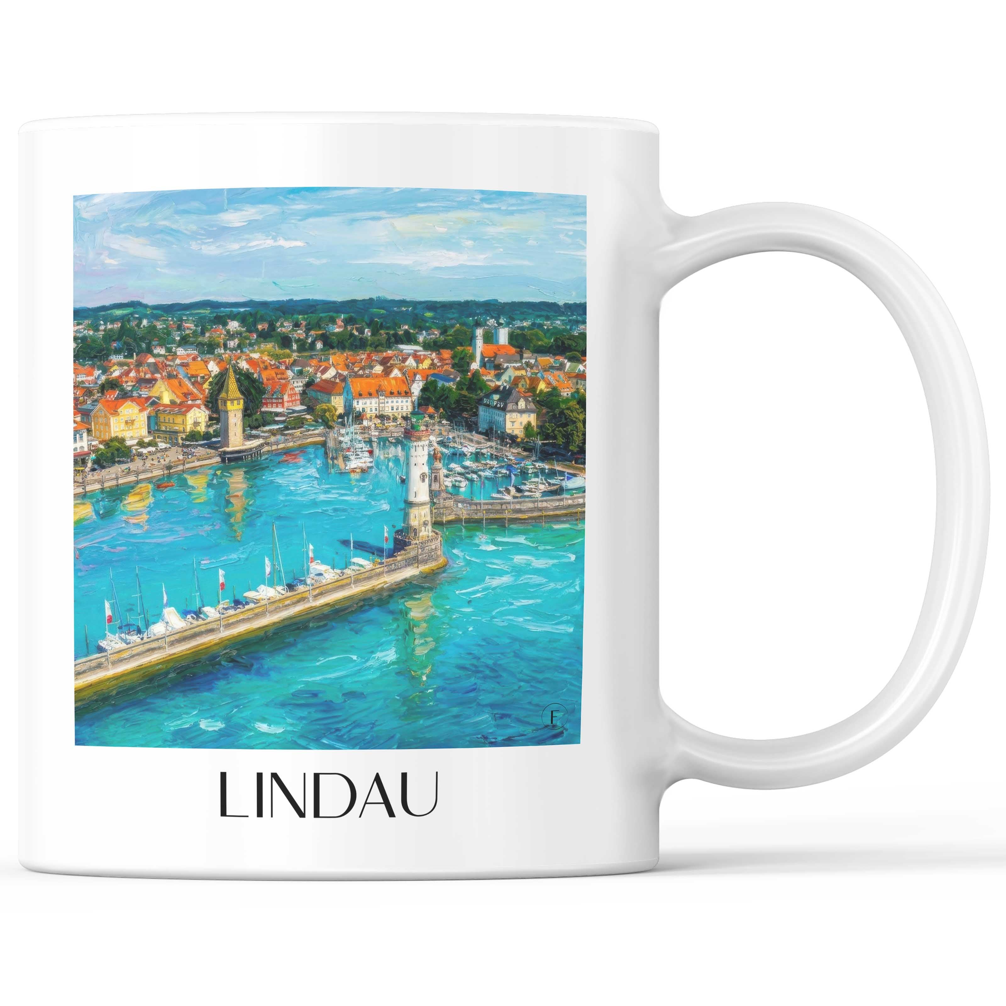 Lindau Kaffeebecher - Bodensee - Deutschland Becher - Kaffeetasse im Ölgemälde Stil