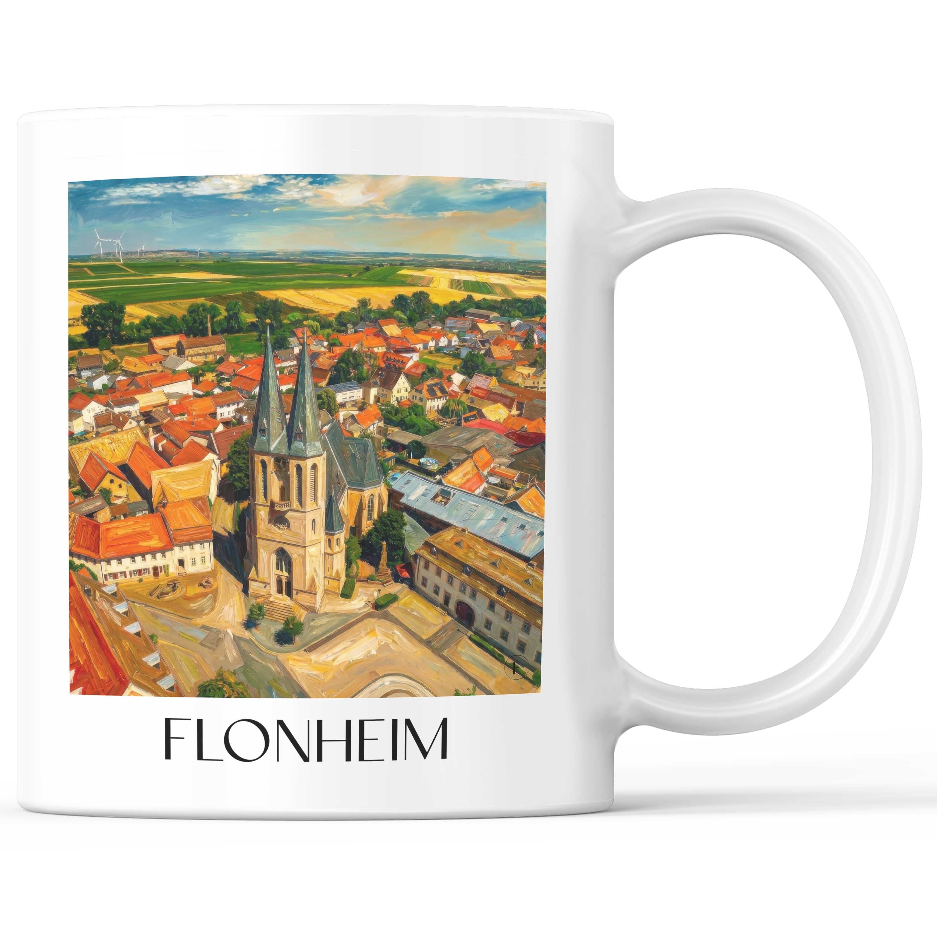 Flonheim Kaffeebecher - Rheinland-Pfalz - Deutschland Becher - Kaffeetasse im Ölgemälde Stil