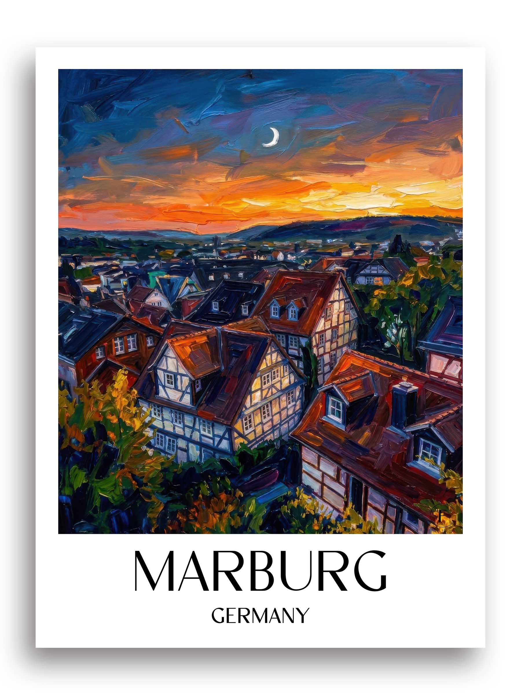 Marburg Poster - Hessen - Deutschland Kunstdruck - Ölgemälde von A4 bis A1