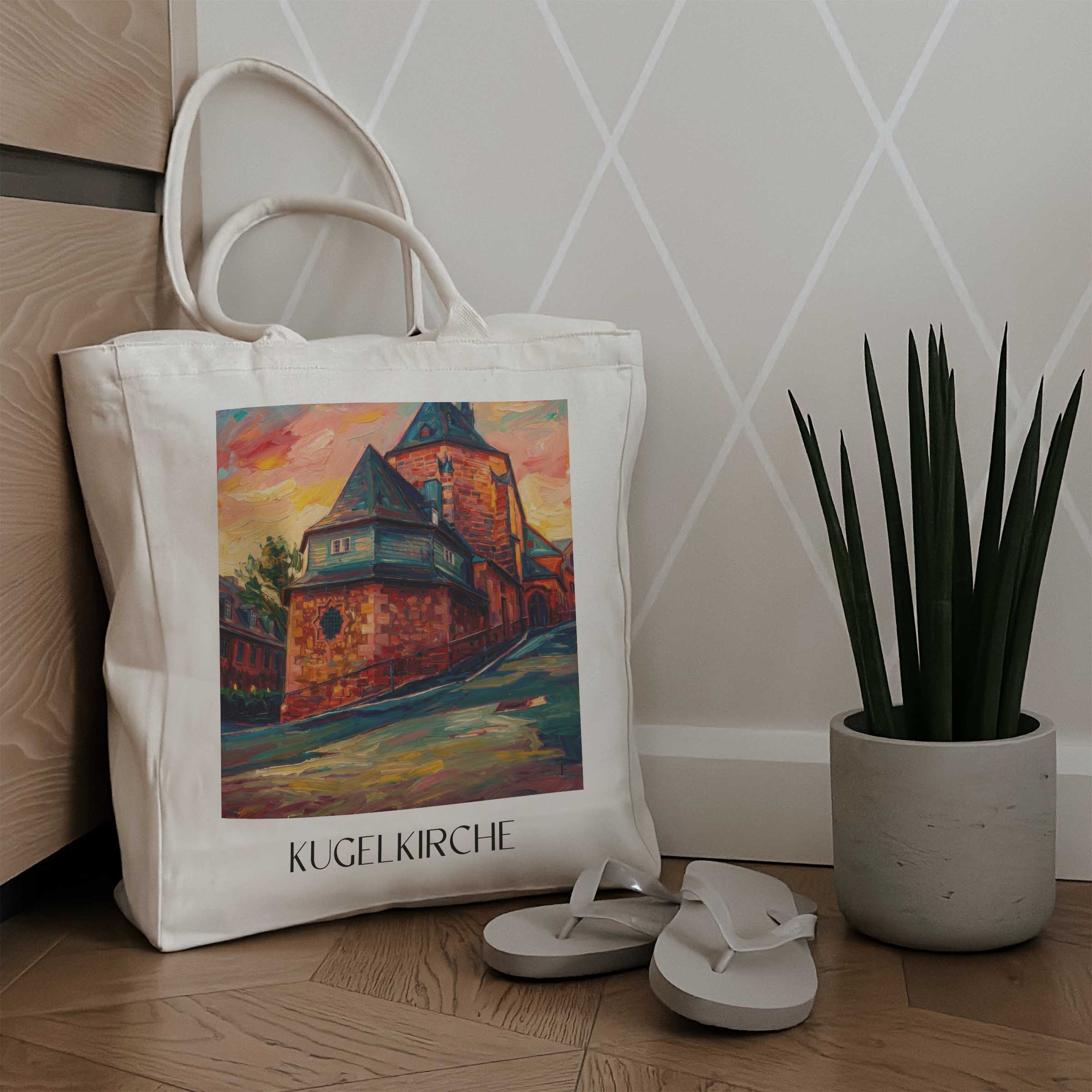 kugelkirche-marburg-deutschland-einkaufstasche-oil-painting-oelgemaelde