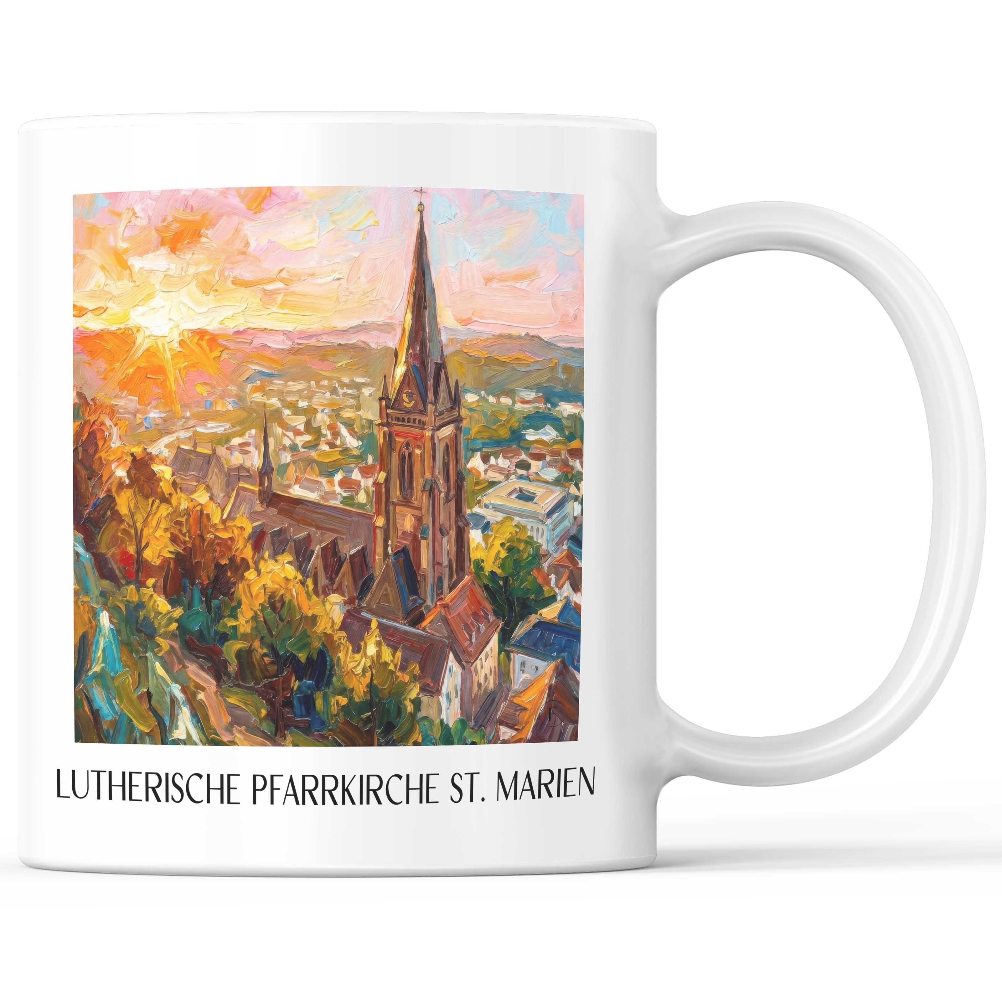 Lutherische Pfarrkirche St. Marien Kaffeebecher - Marburg - Deutschland Becher - Kaffeetasse im Ölgemälde Stil