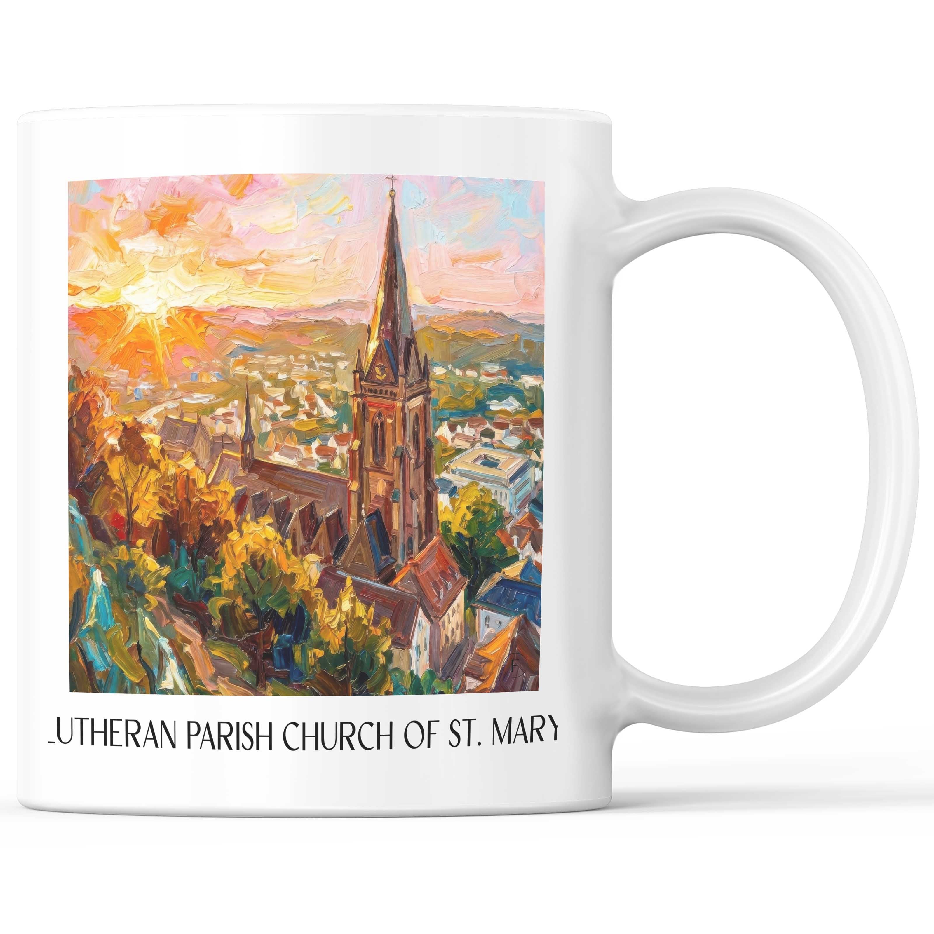 Lutherische Pfarrkirche St. Marien Kaffeebecher - Marburg - Deutschland Becher - Kaffeetasse im Ölgemälde Stil
