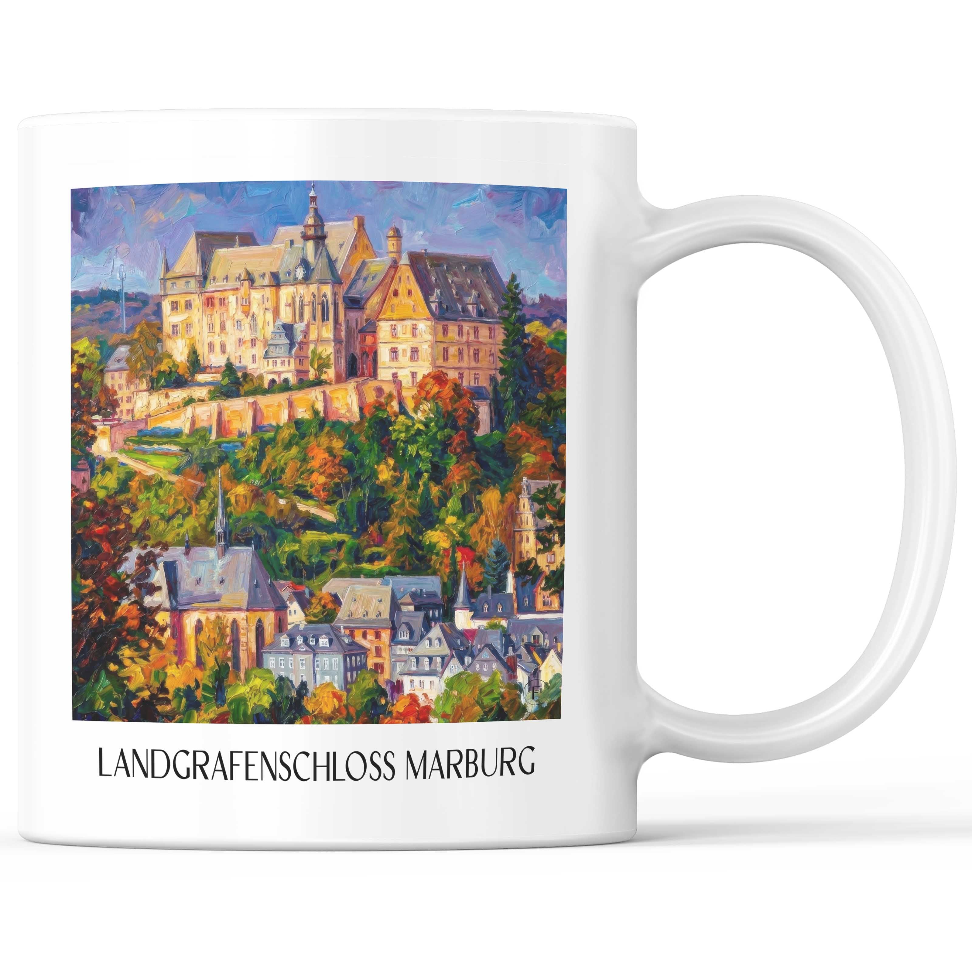 Landgrafenschloss Marburg Kaffeebecher - Hessen - Deutschland Becher - Kaffeetasse im Ölgemälde Stil