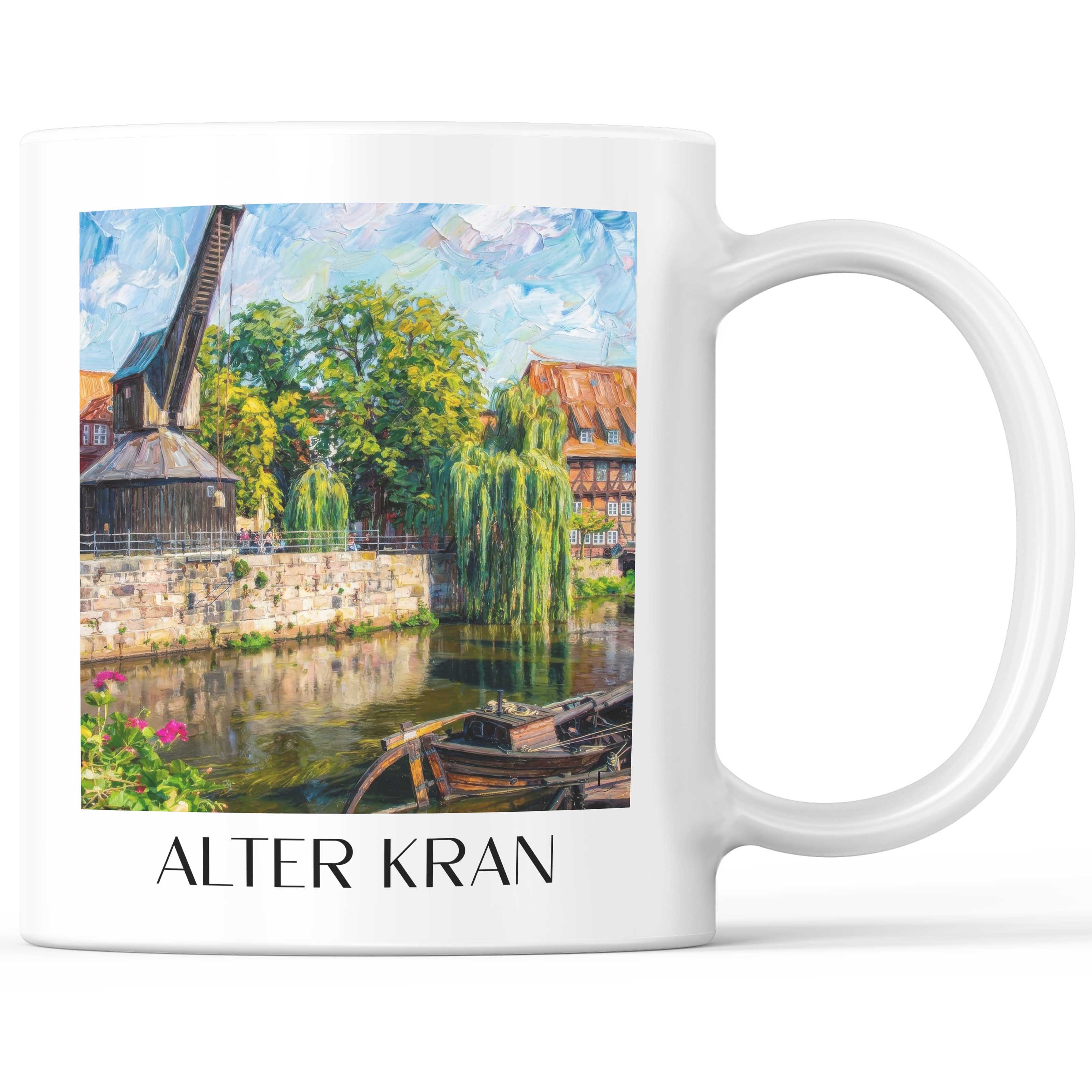 Alter Kran Kaffeebecher - Lüneburg - Deutschland Becher - Kaffeetasse im Ölgemälde Stil