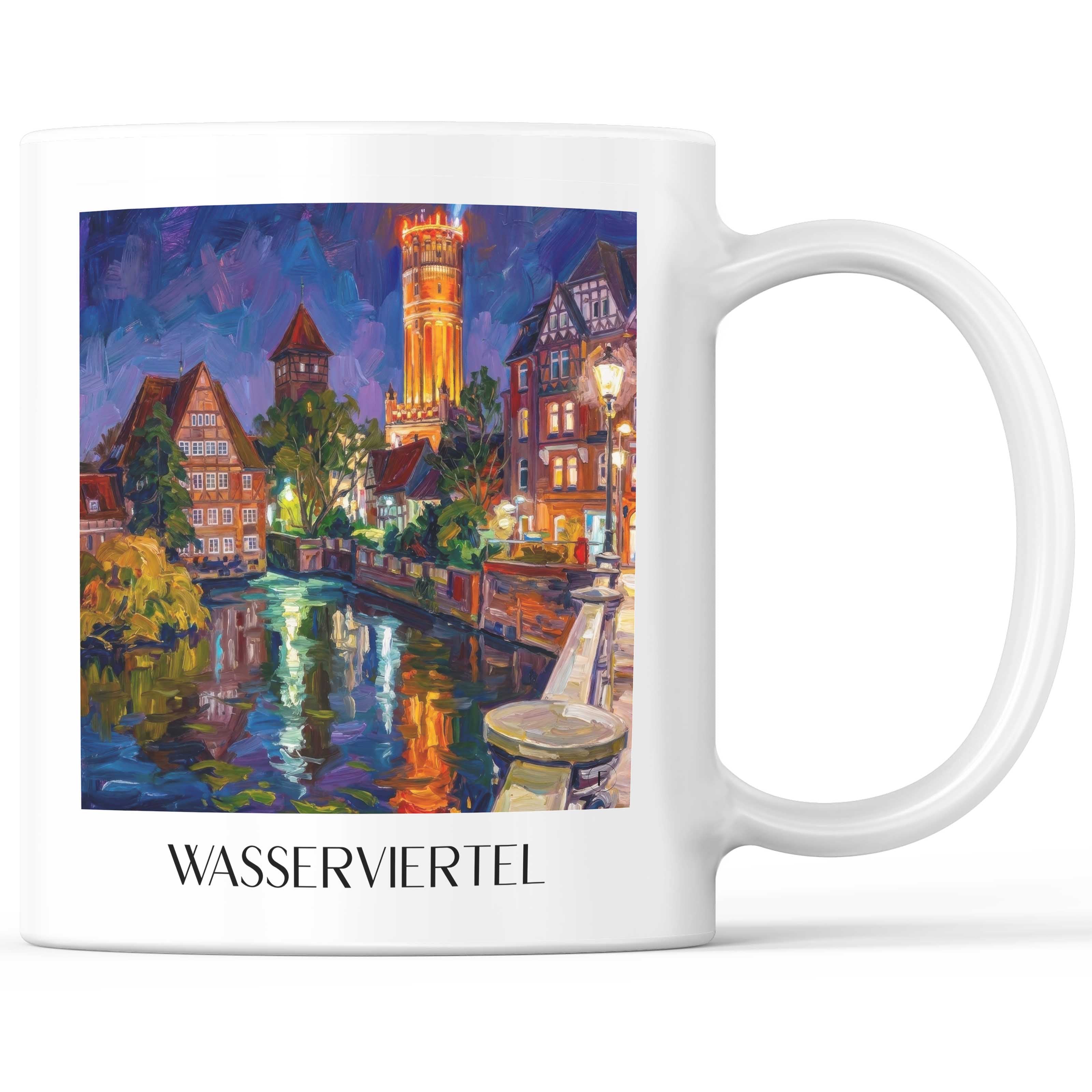 Wasserviertel Kaffeebecher - Lüneburg - Deutschland Becher - Kaffeetasse im Ölgemälde Stil