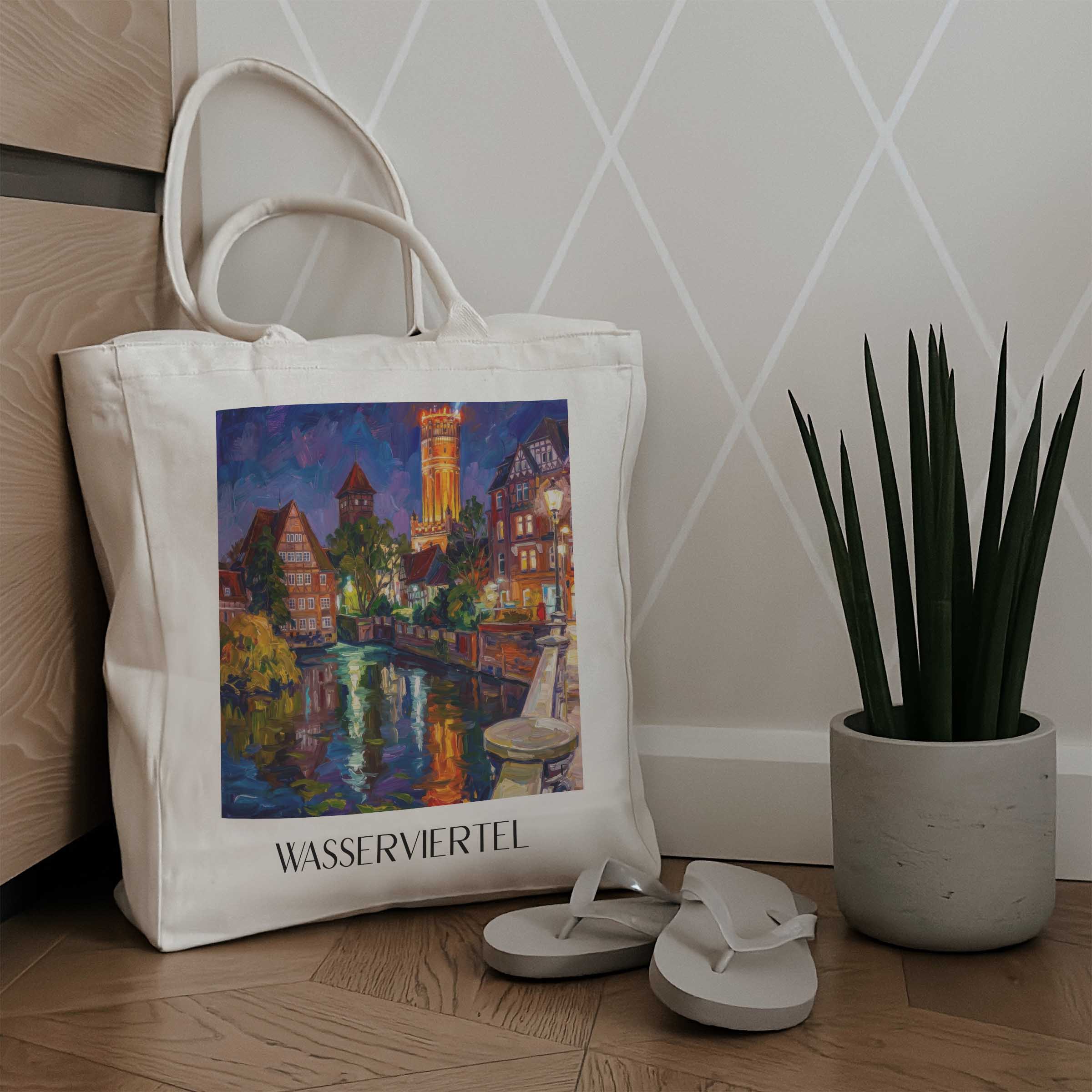 wasserviertel-lüneburg-deutschland-einkaufstasche-oil-painting-oelgemaelde