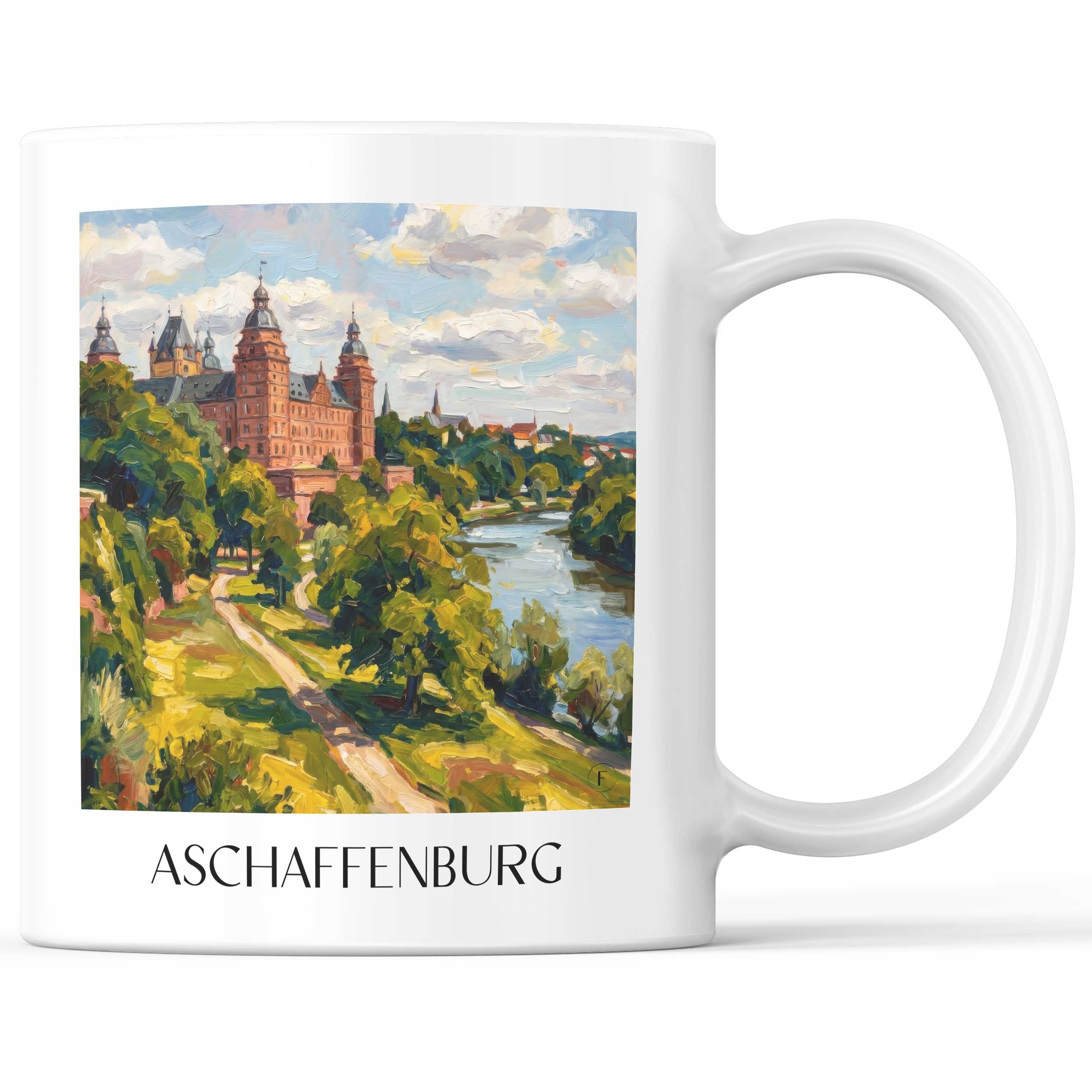 Aschaffenburg Kaffeebecher - Unterfranken - Deutschland Becher - Kaffeetasse im Ölgemälde Stil