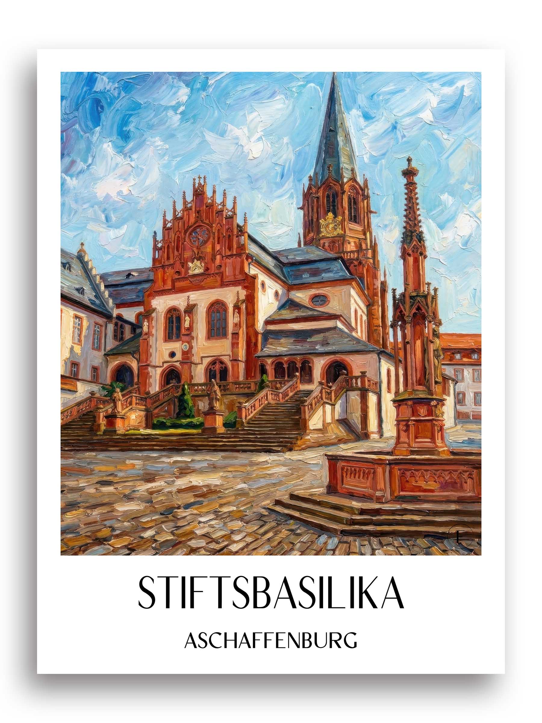 stiftsbasilika-aschaffenburg-deutschland-poster-oil-painting-oelgemaelde