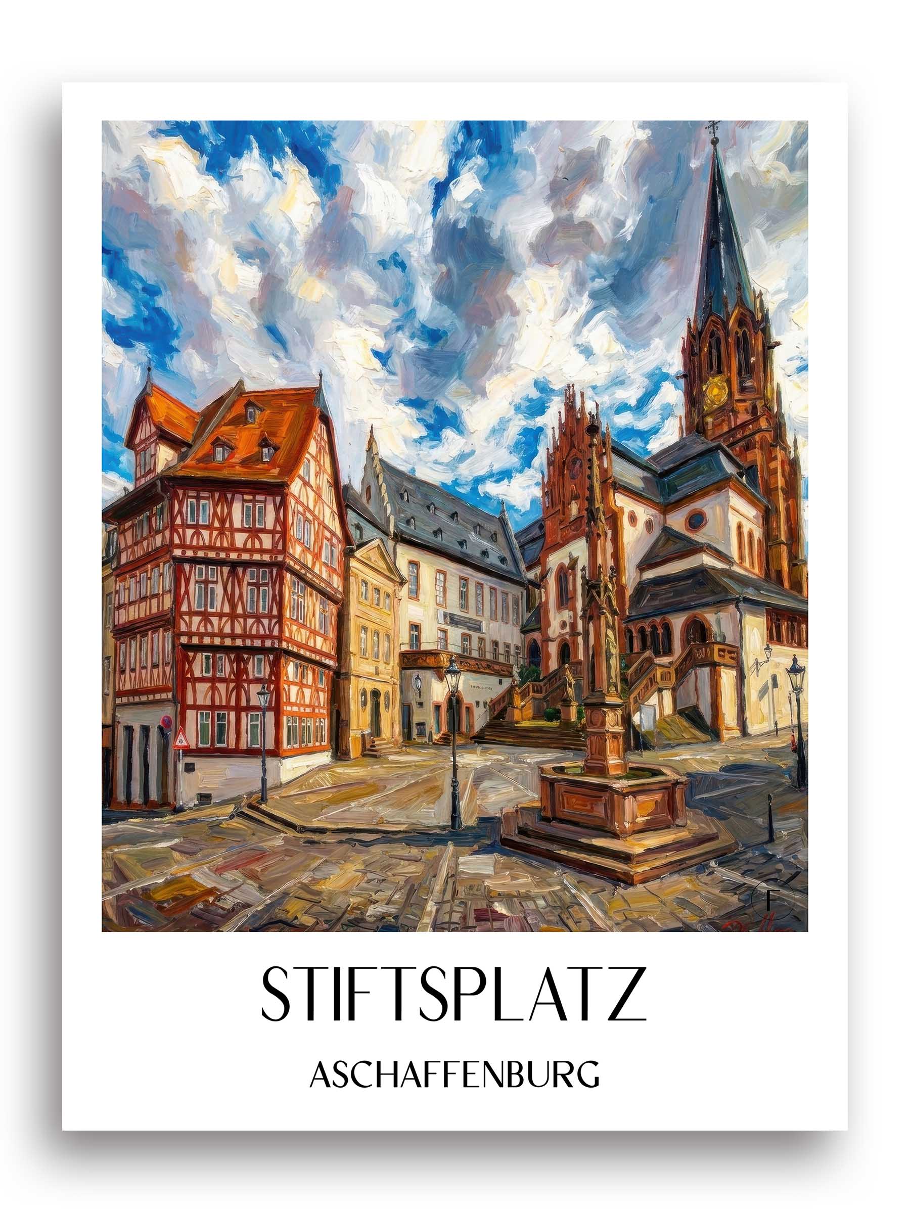 stiftsplatz-aschaffenburg-deutschland-poster-oil-painting-oelgemaelde