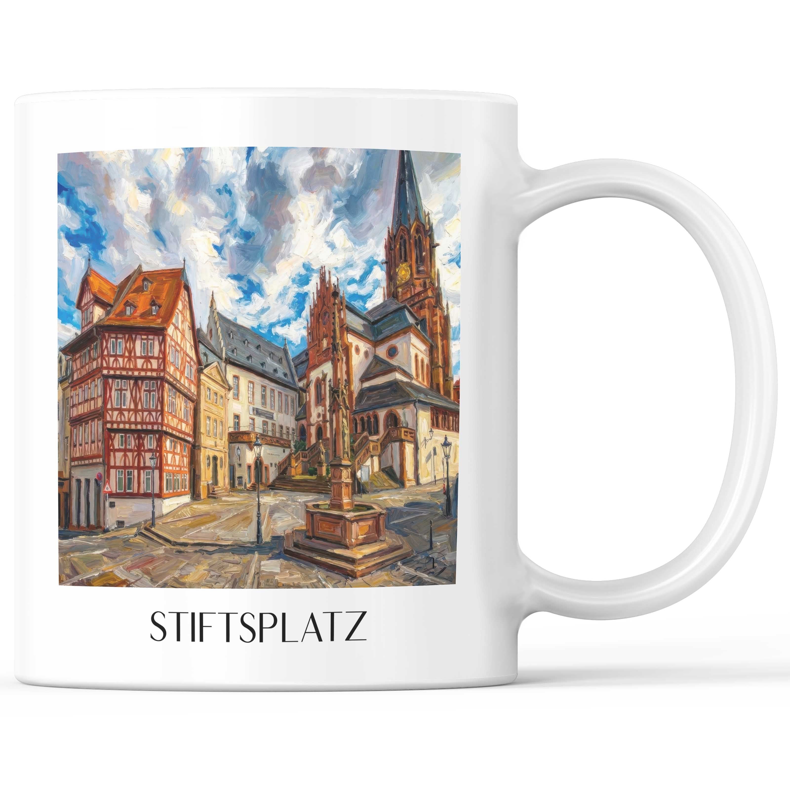 Stiftsplatz Kaffeebecher - Aschaffenburg - Deutschland Becher - Kaffeetasse im Ölgemälde Stil