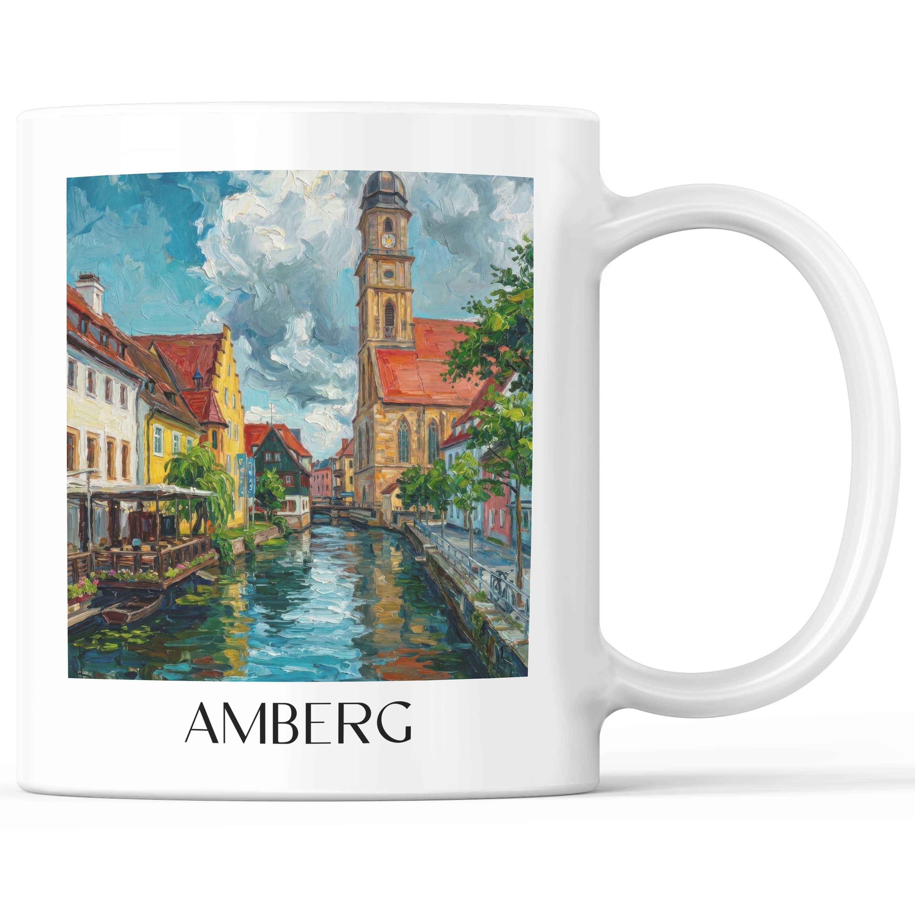 Amberg Kaffeebecher - Oberpfalz - Deutschland Becher - Kaffeetasse im Ölgemälde Stil