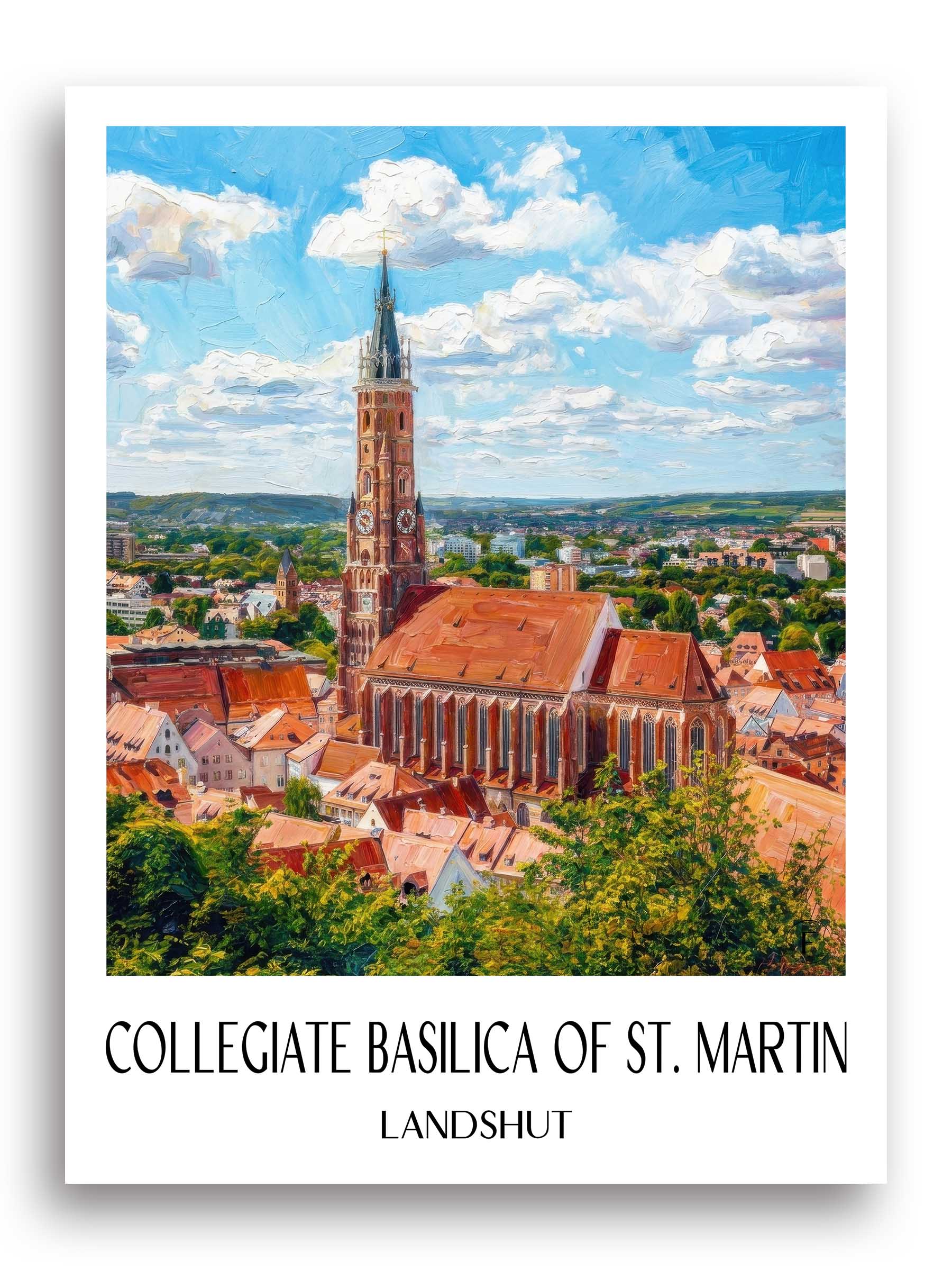 Stiftsbasilika St. Martin Poster - Landshut - Deutschland Kunstdruck - Ölgemälde von A4 bis A1