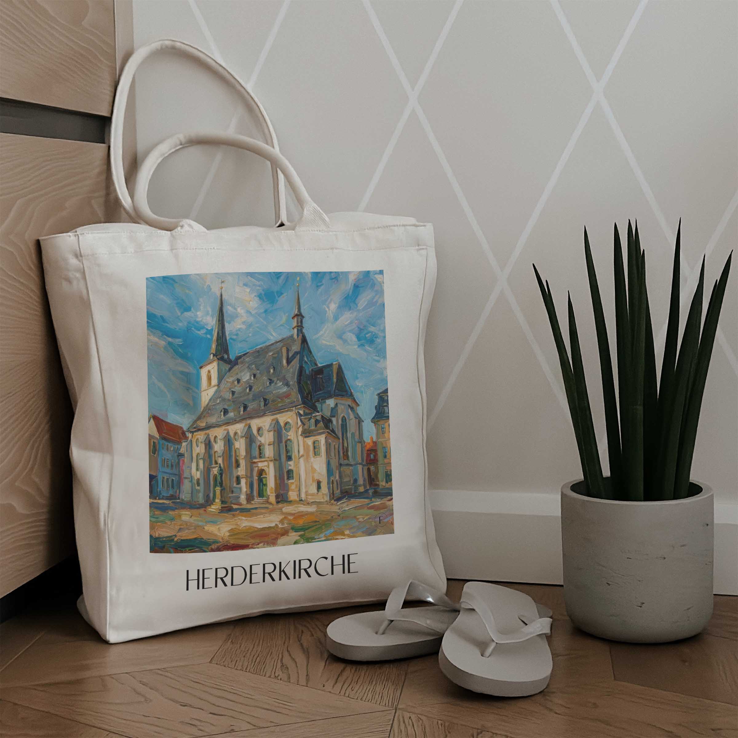 herderkirche-weimar-deutschland-einkaufstasche-oil-painting-oelgemaelde