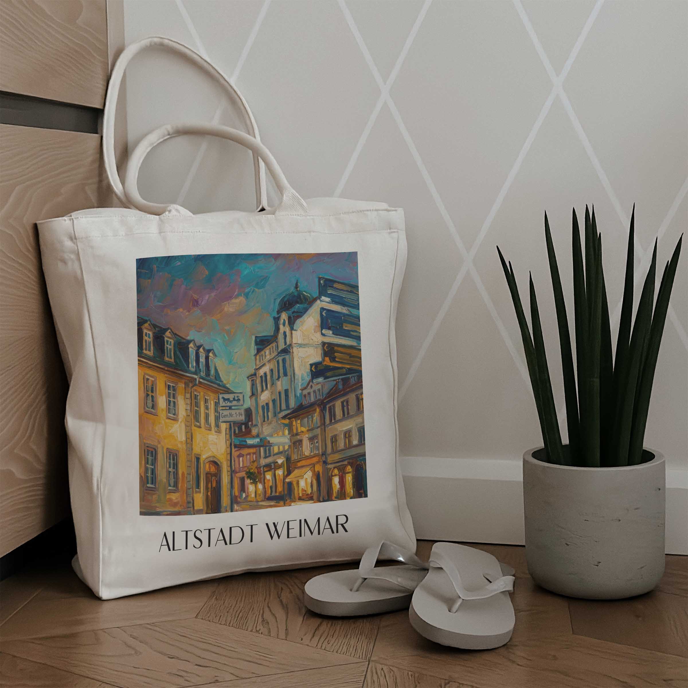 altstadt-weimar-deutschland-einkaufstasche-oil-painting-oelgemaelde