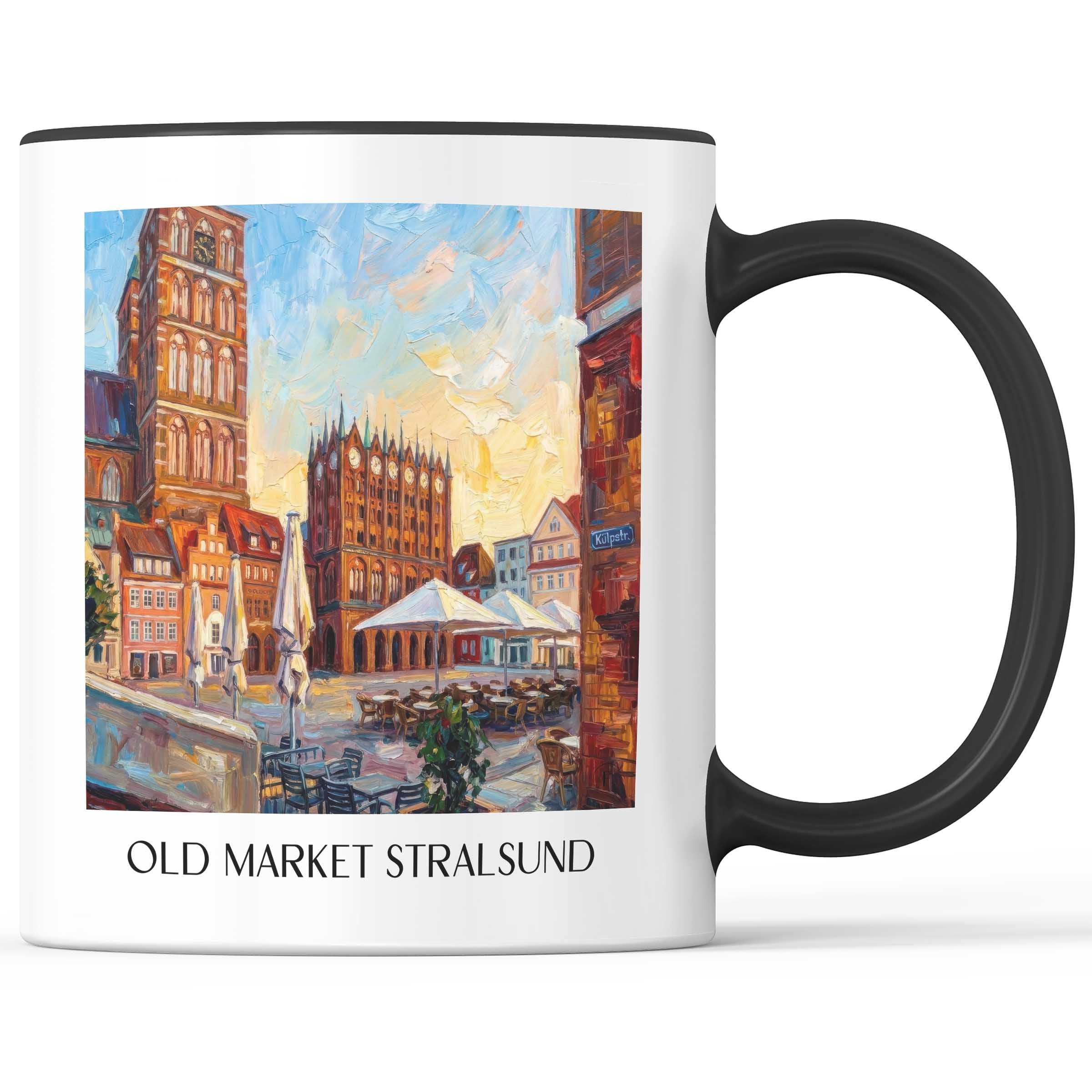 Alter Markt Kaffeebecher - Stralsund - Deutschland Becher - Kaffeetasse im Ölgemälde Stil