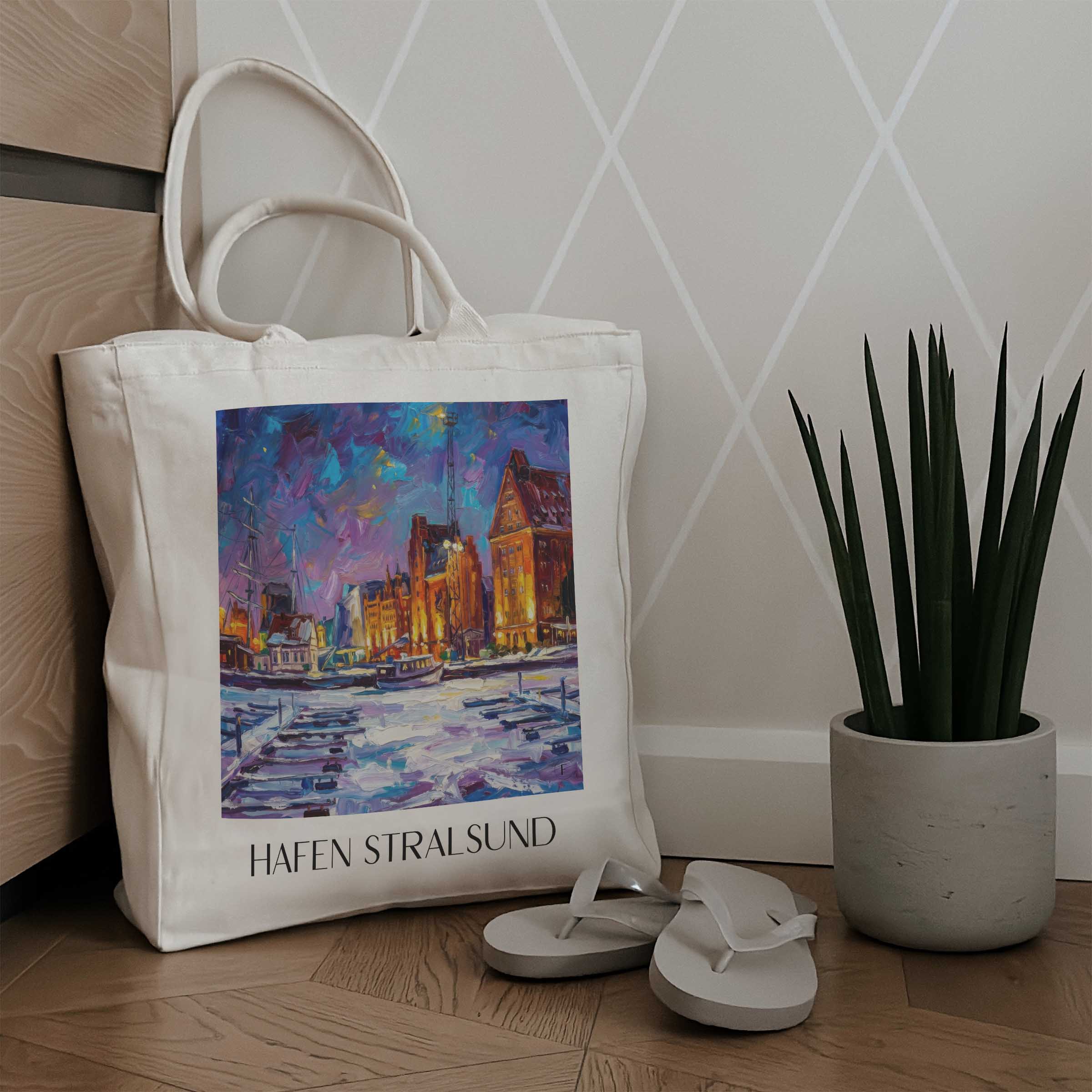 hafen-stralsund-deutschland-einkaufstasche-oil-painting-oelgemaelde