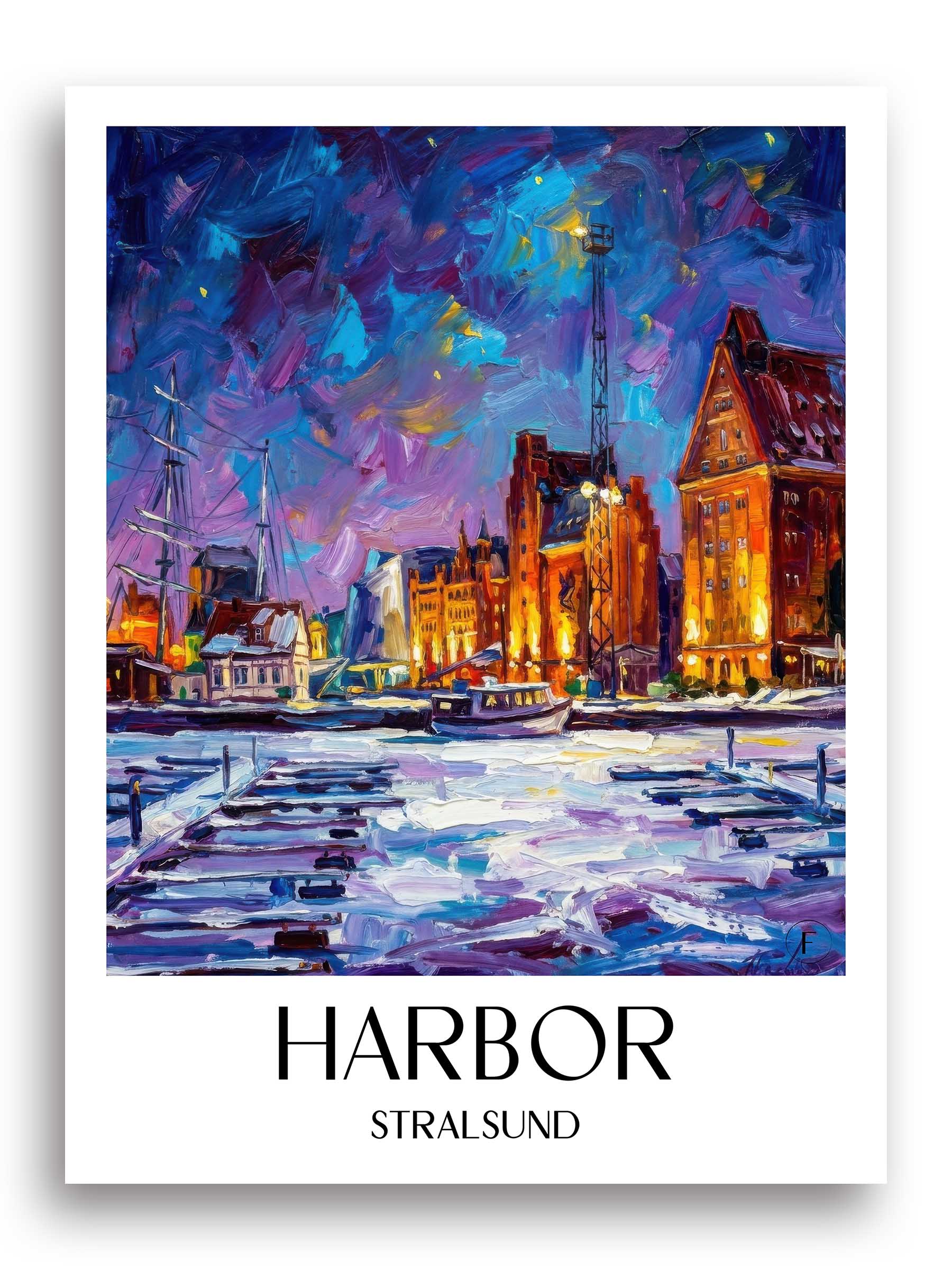 Hafen Poster - Stralsund - Deutschland Kunstdruck - Ölgemälde von A4 bis A1