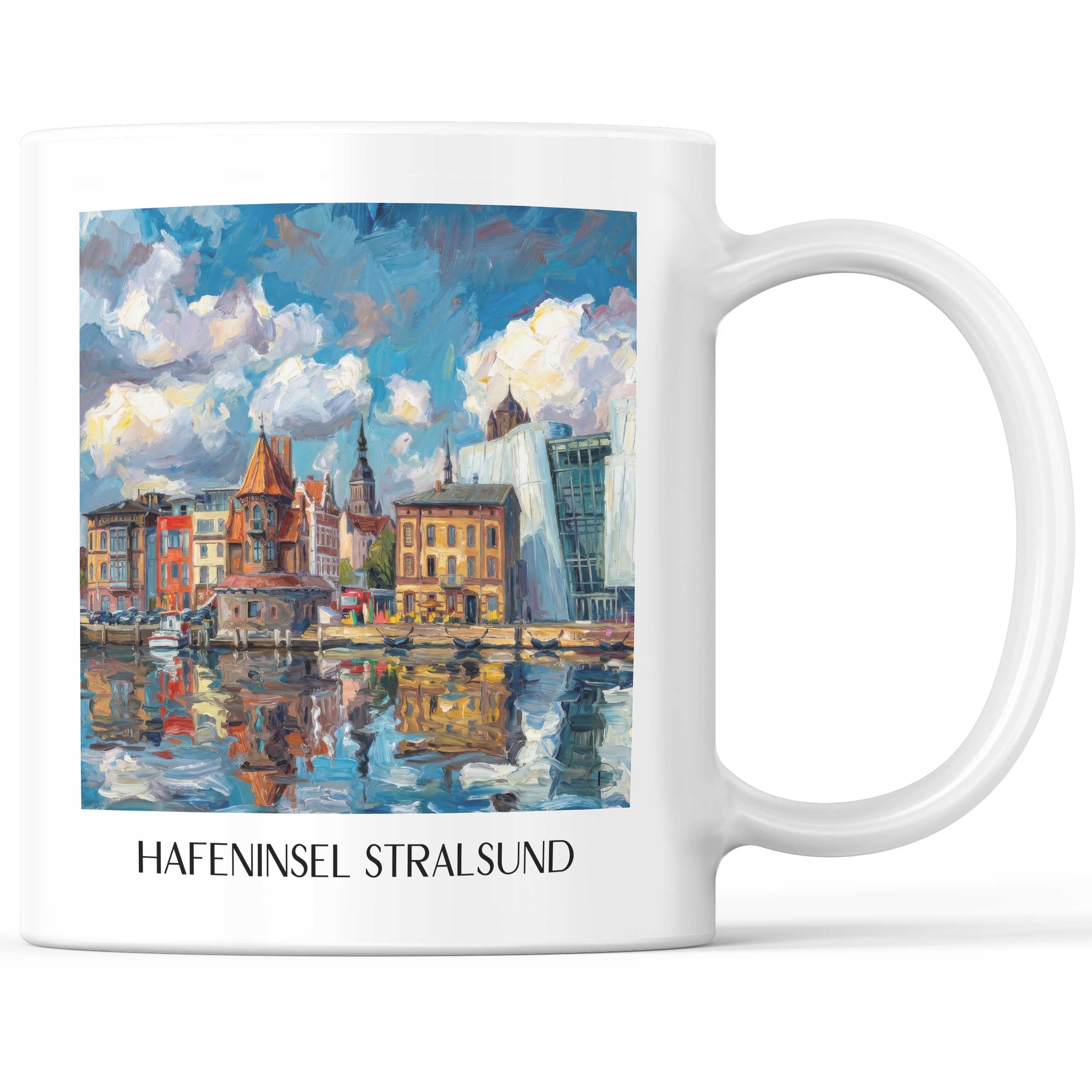Hafeninsel Kaffeebecher - Stralsund - Deutschland Becher - Kaffeetasse im Ölgemälde Stil