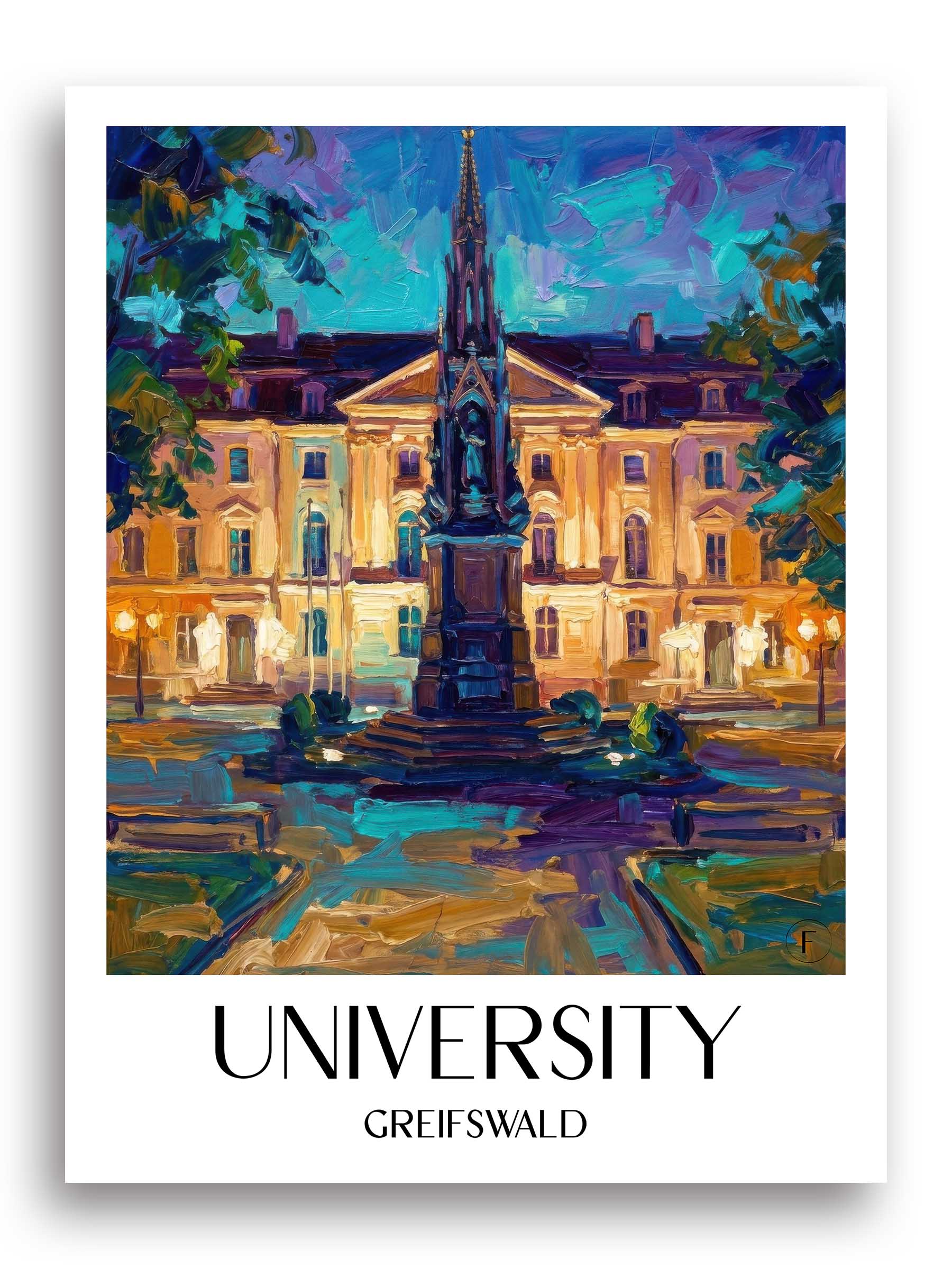 Universität Poster - Greifswald - Deutschland Kunstdruck - Ölgemälde von A4 bis A1