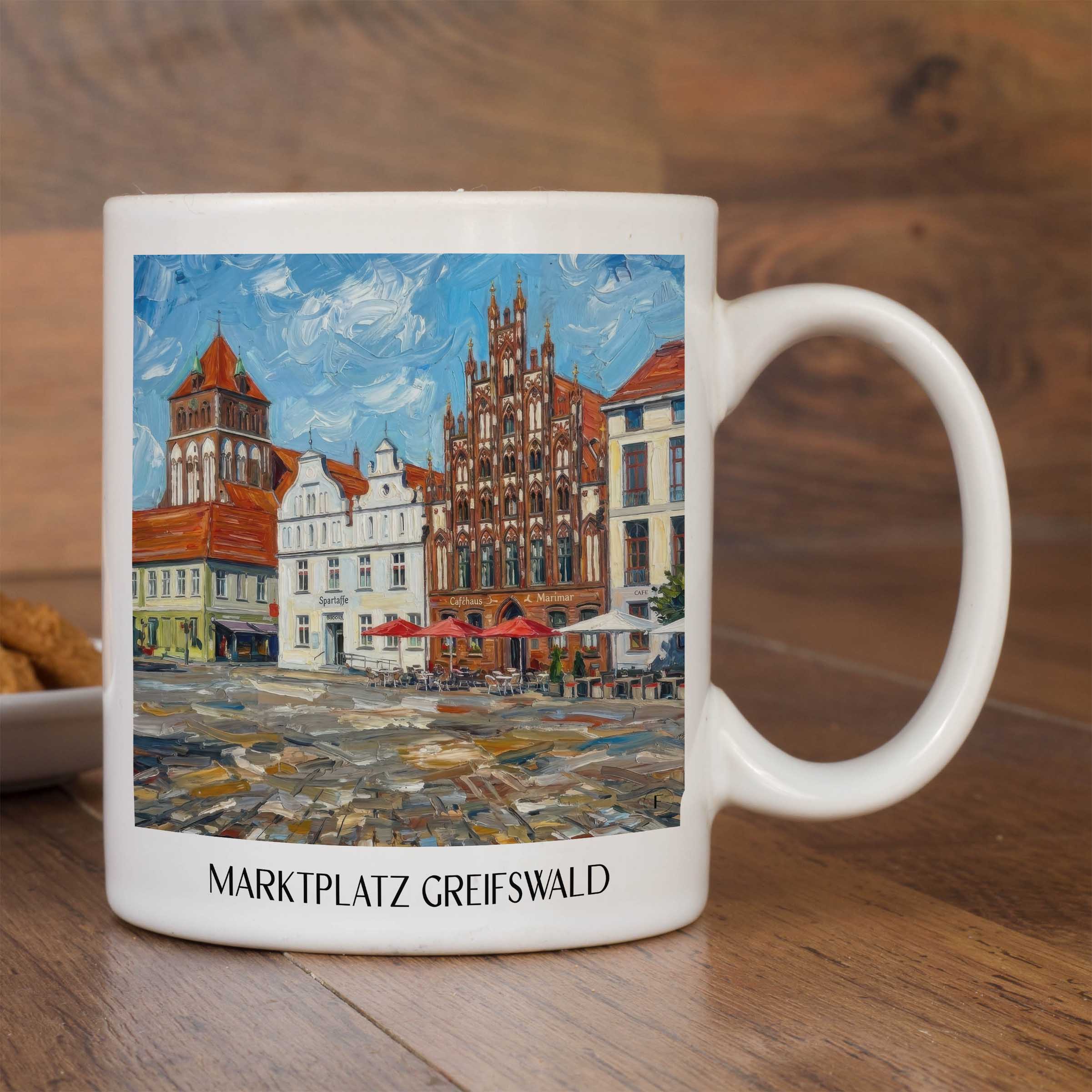 marktplatz-greifswald-deutschland-kaffeebecher-oil-painting-oelgemaelde