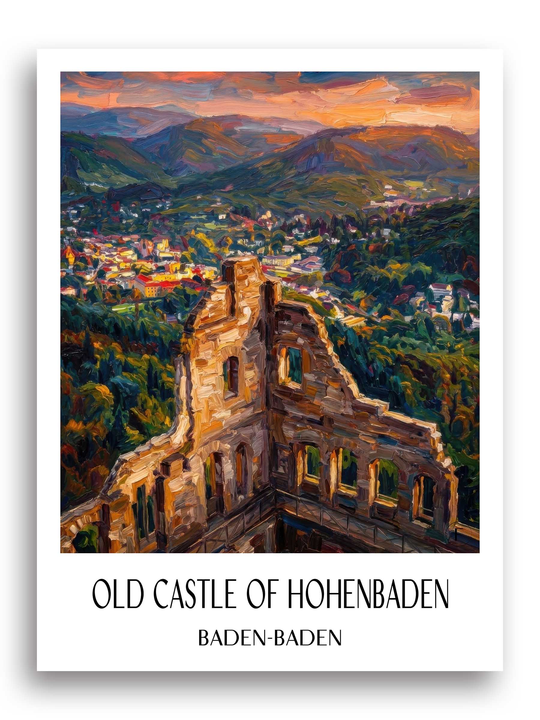 Altes Schloss zu Hohenbaden Poster - Baden-Baden - Deutschland Kunstdruck - Ölgemälde von A4 bis A1