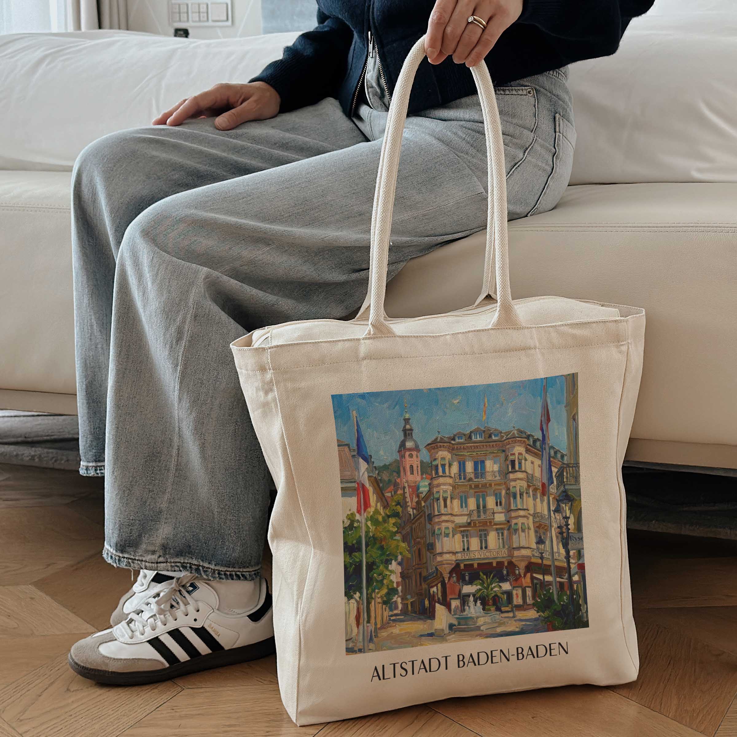 altstadt-baden-baden-deutschland-einkaufstasche-oil-painting-oelgemaelde