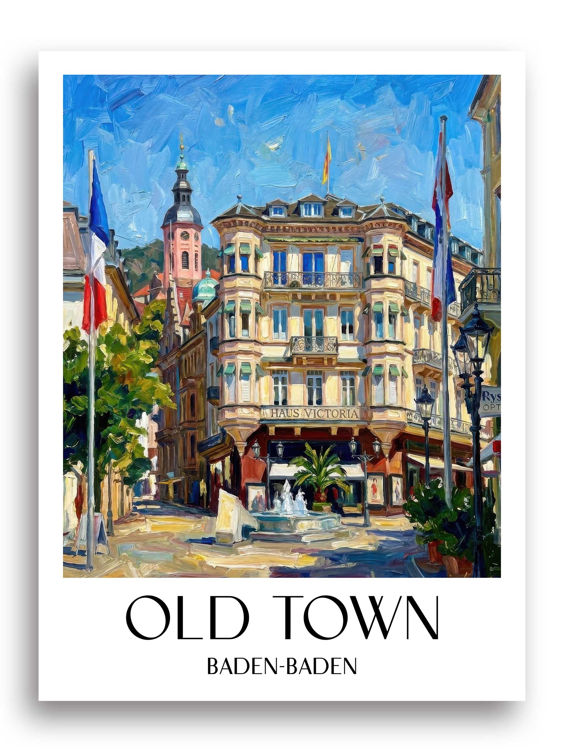Altstadt Poster - Baden-Baden - Deutschland Kunstdruck - Ölgemälde von A4 bis A1