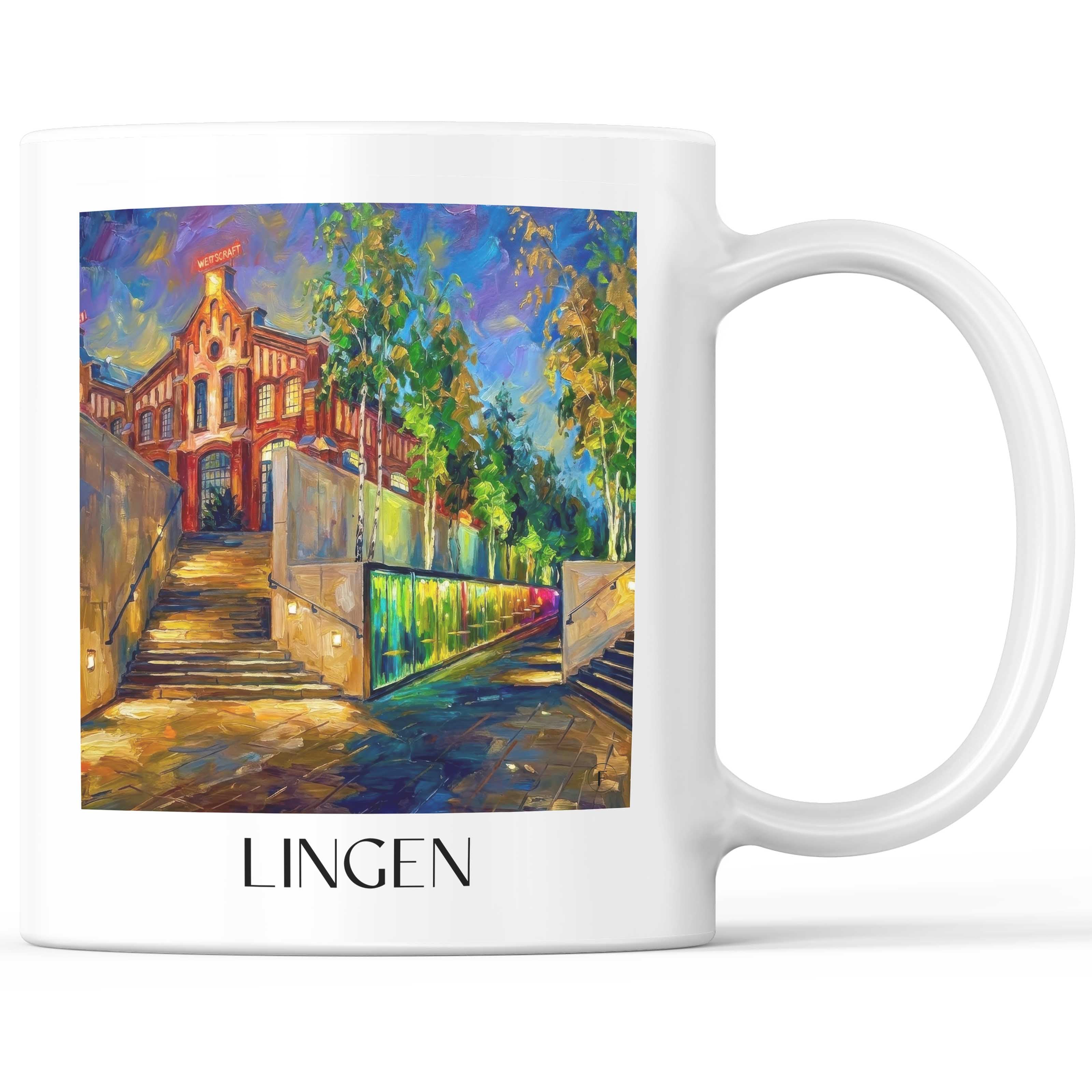Lingen Kaffeebecher - Niedersachsen - Deutschland Becher - Kaffeetasse im Ölgemälde Stil