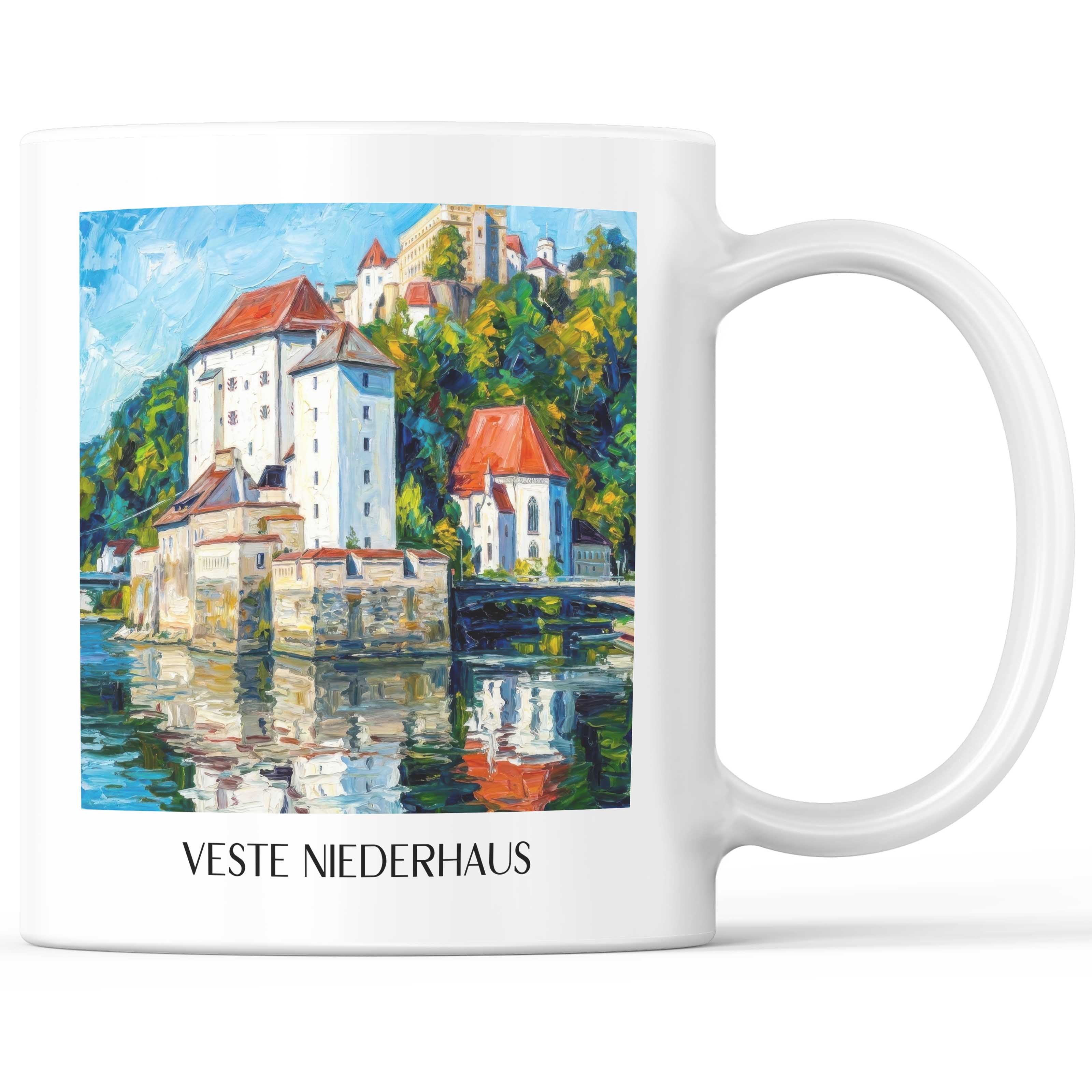 Veste Niederhaus Kaffeebecher - Passau - Deutschland Becher - Kaffeetasse im Ölgemälde Stil