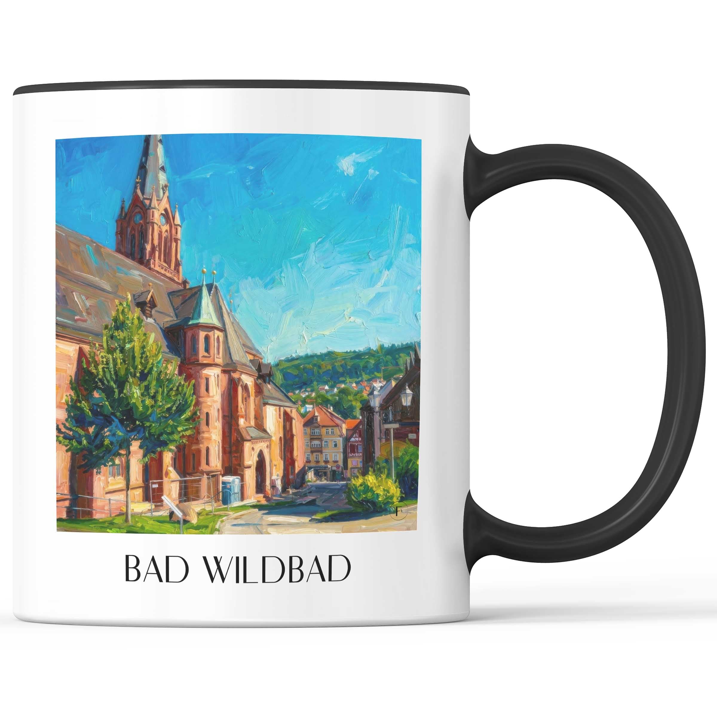 Bad Wildbad Kaffeebecher - Nordschwarzwald - Deutschland Becher - Kaffeetasse im Ölgemälde Stil