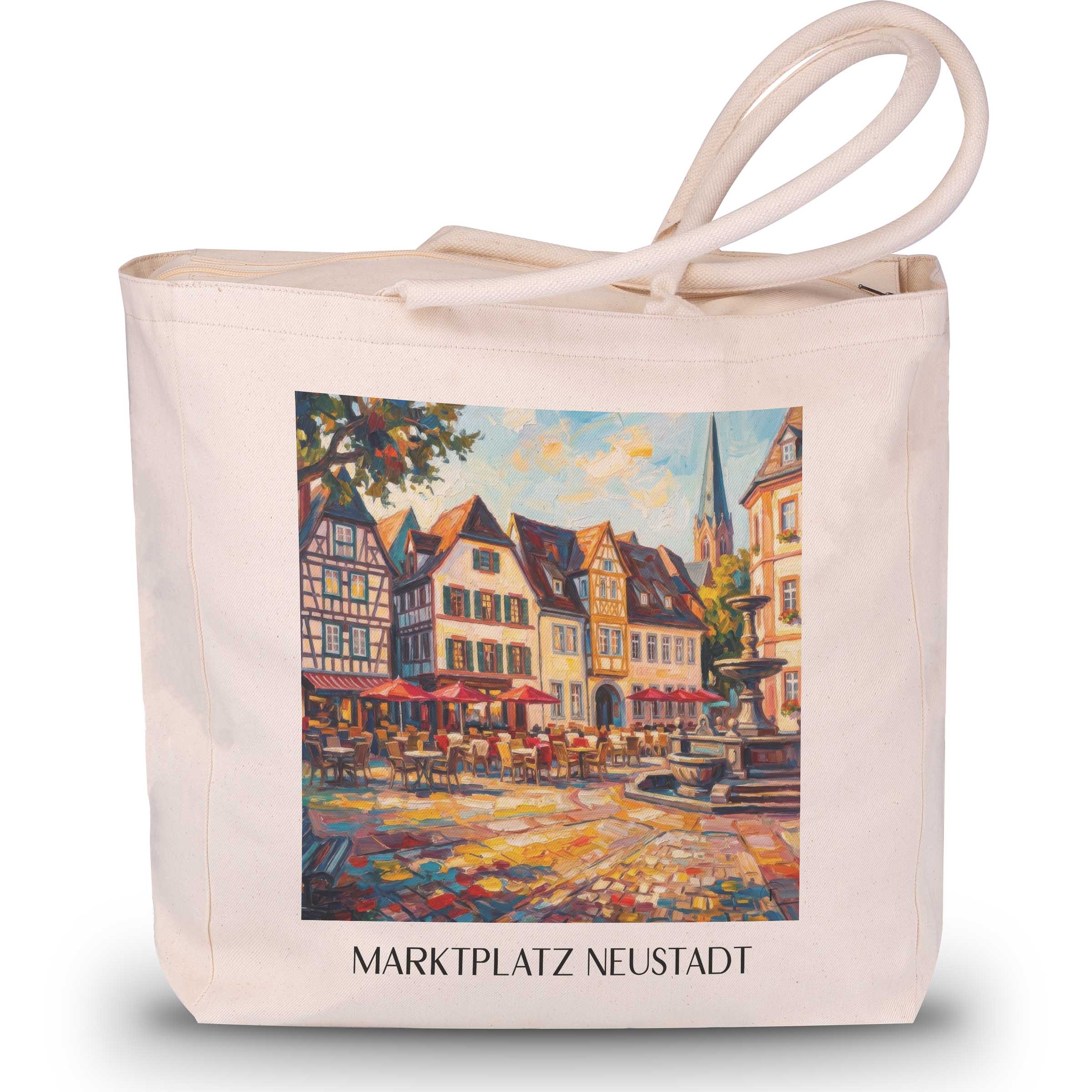 marktplatz-neustadt-an-der-weinstraße-deutschland-einkaufstasche-oil-painting-oelgemaelde