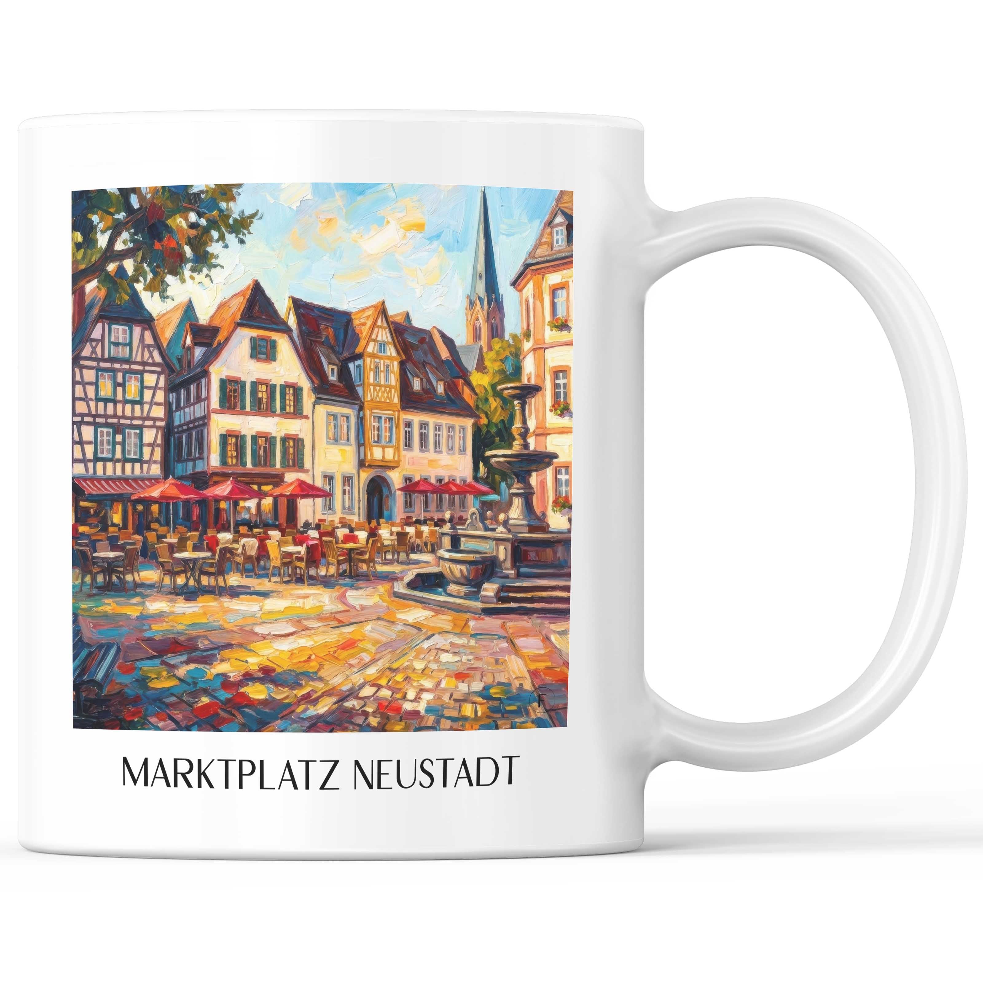 Marktplatz Kaffeebecher - Neustadt an der Weinstraße - Deutschland Becher - Kaffeetasse im Ölgemälde Stil