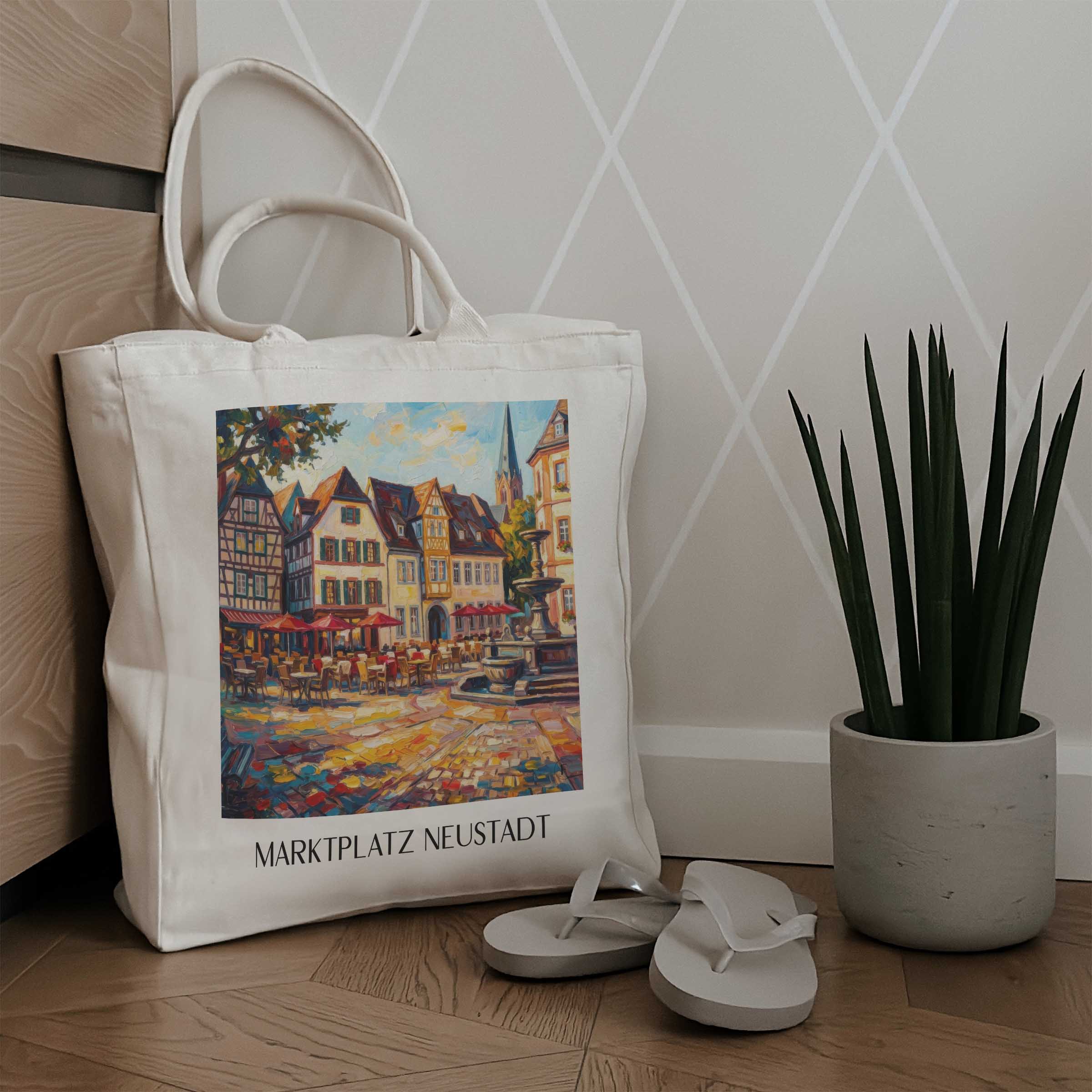 marktplatz-neustadt-an-der-weinstraße-deutschland-einkaufstasche-oil-painting-oelgemaelde