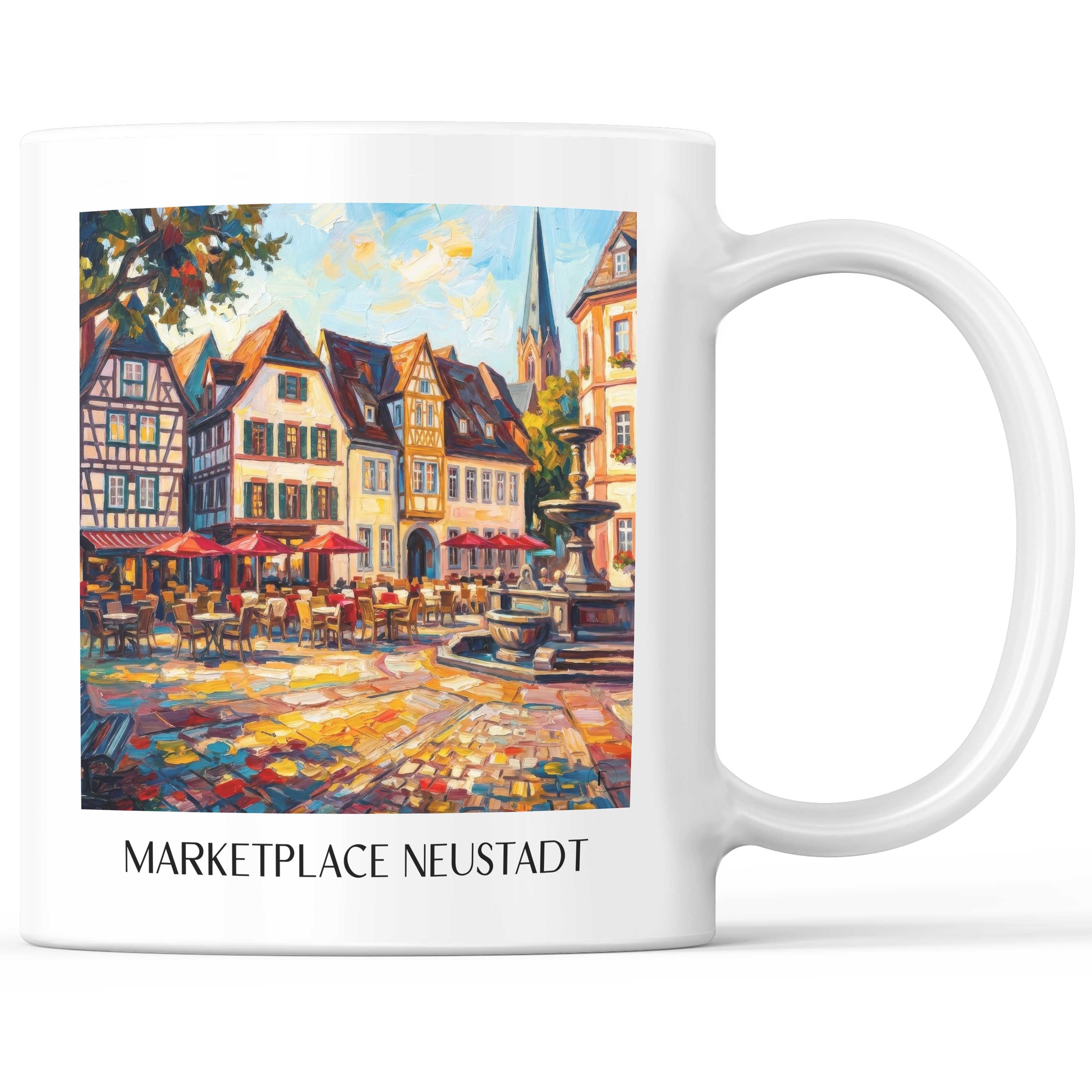 Marktplatz Kaffeebecher - Neustadt an der Weinstraße - Deutschland Becher - Kaffeetasse im Ölgemälde Stil