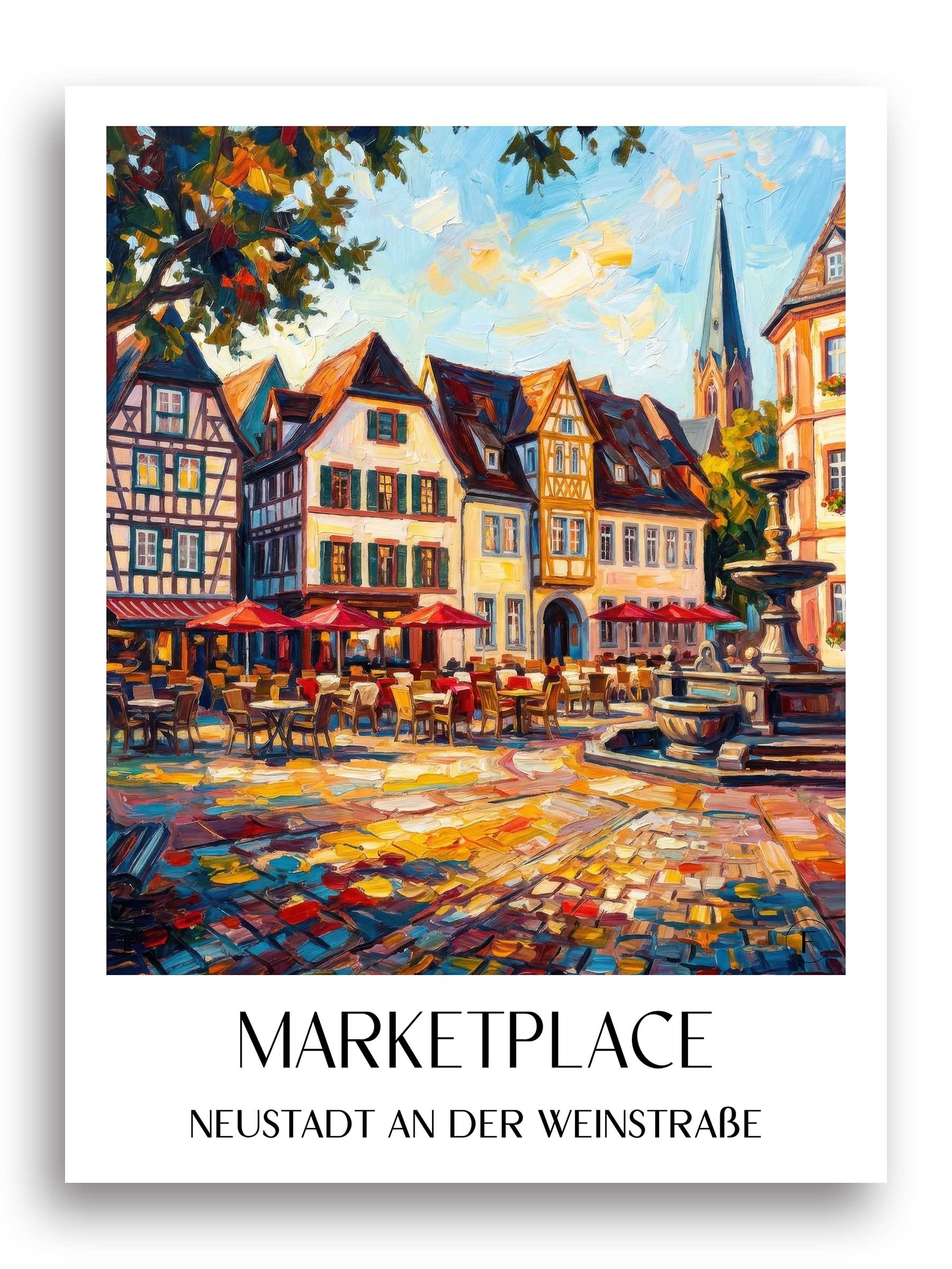 Marktplatz Poster - Neustadt an der Weinstraße - Deutschland Kunstdruck - Ölgemälde von A4 bis A1