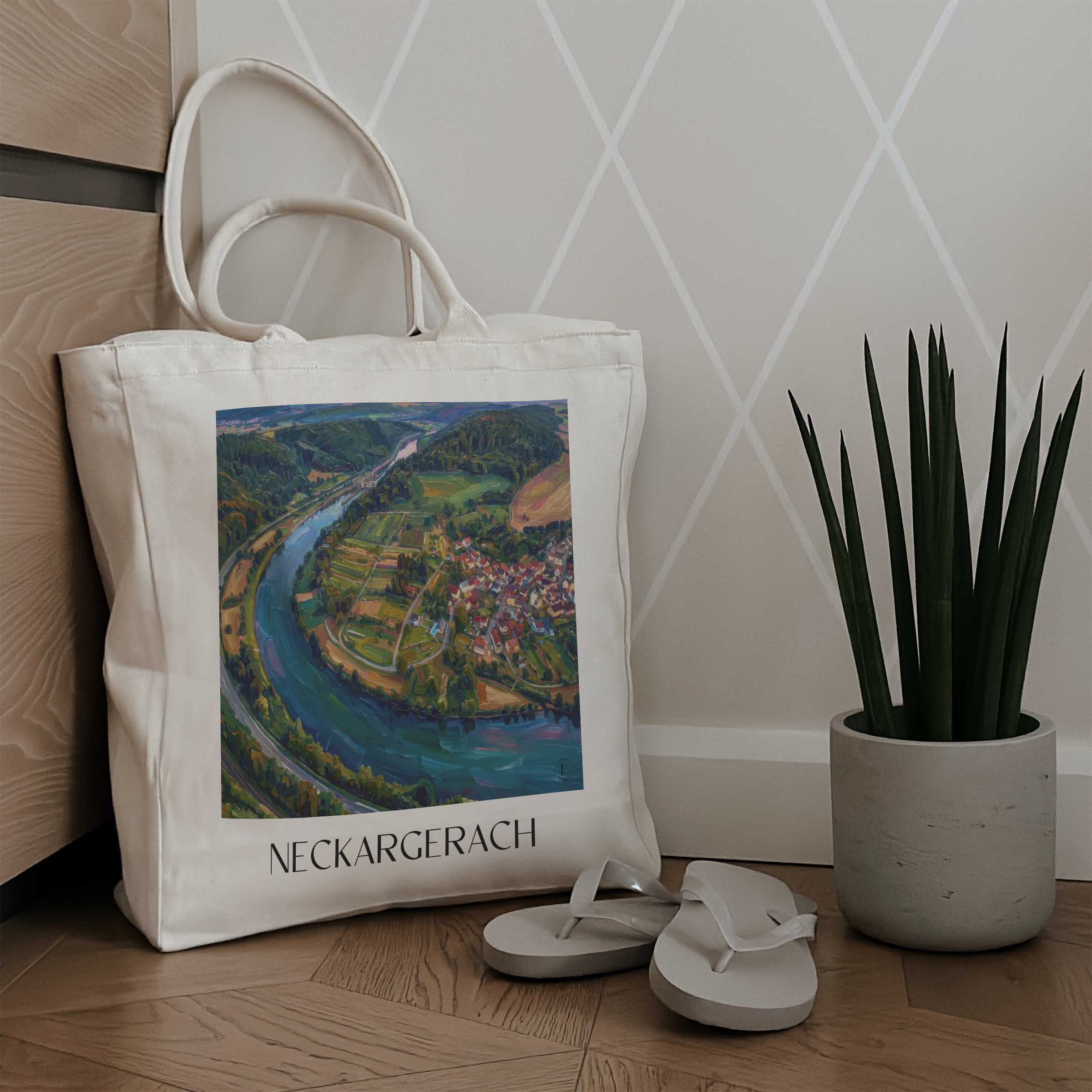 neckargerach-odenwald-deutschland-einkaufstasche-oil-painting-oelgemaelde